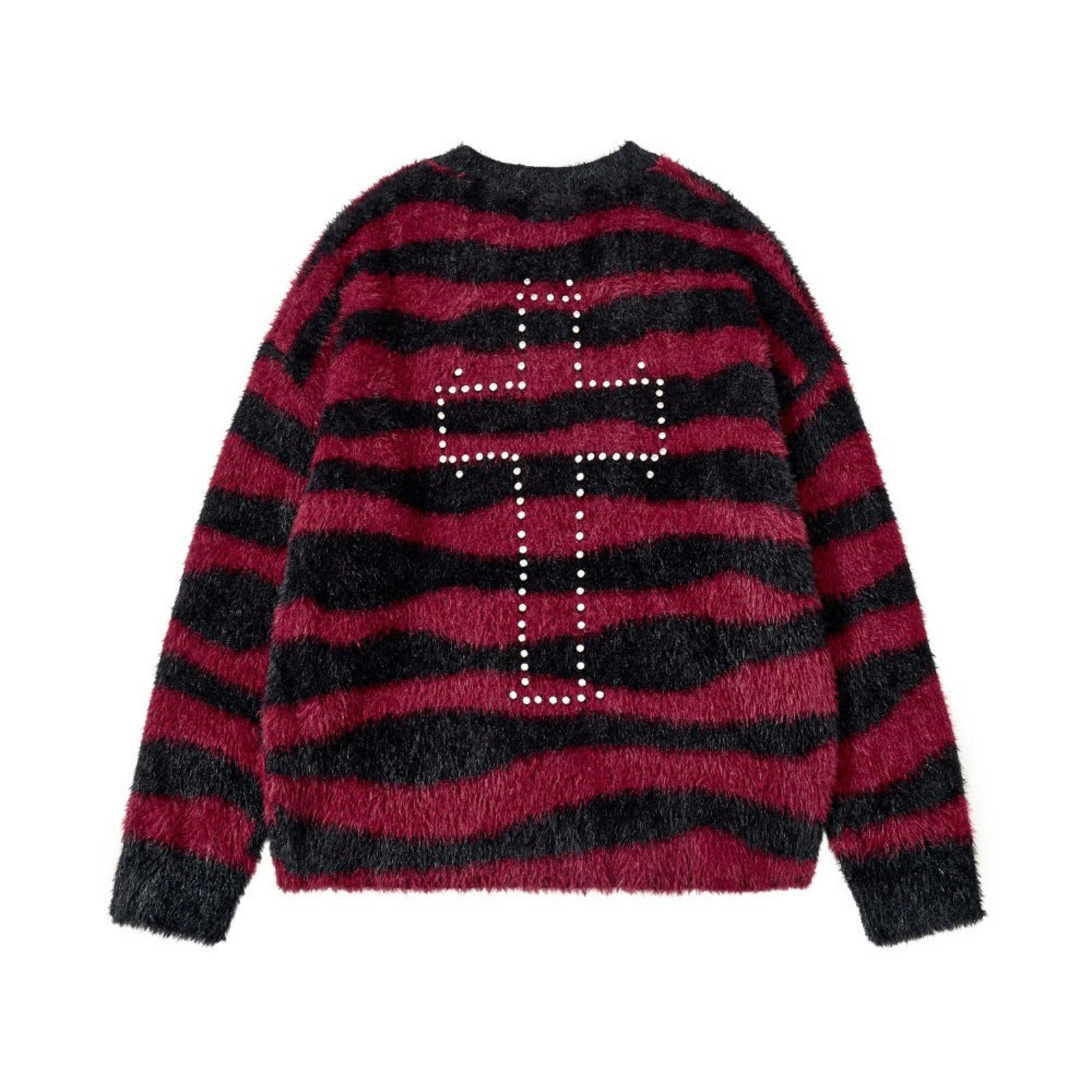 Vintage Red Black Striped Fuzzy Sweater with Studded Cross Size US M / EU 48-50 / 2 - 2 Thumbnail