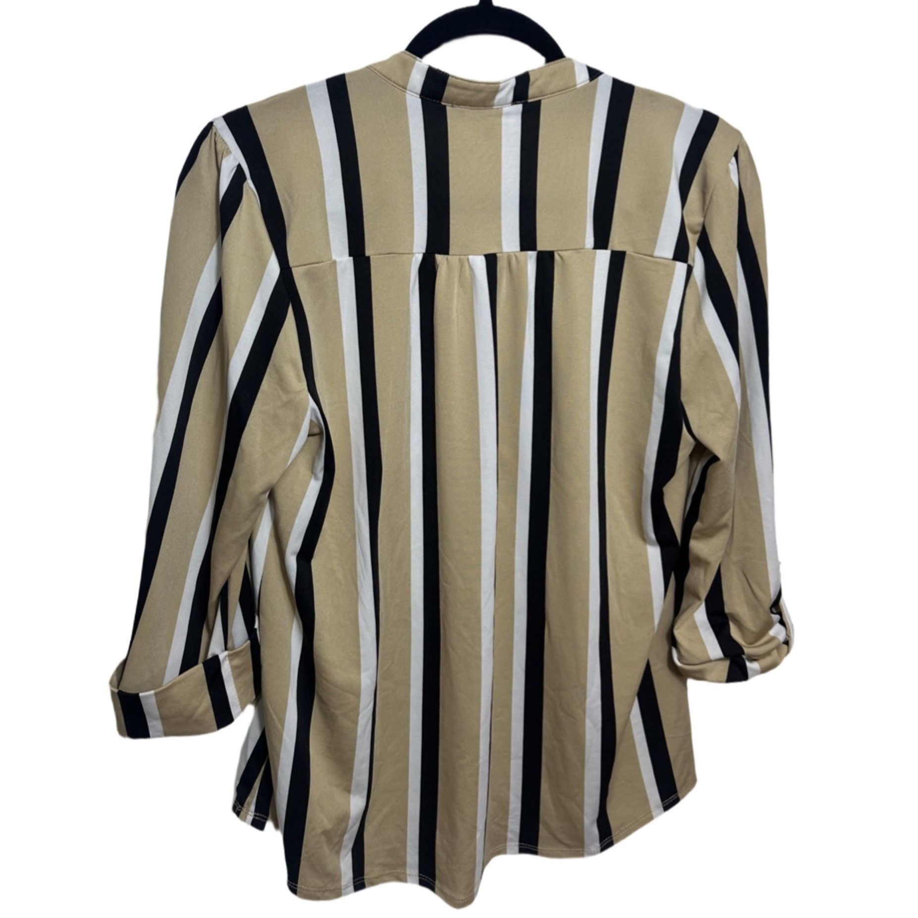 Other Cocomo Beige Striped Button Front 3/4 Sleeve Blouse Top Size Size M / US 6-8 / IT 42-44 - 3 Thumbnail