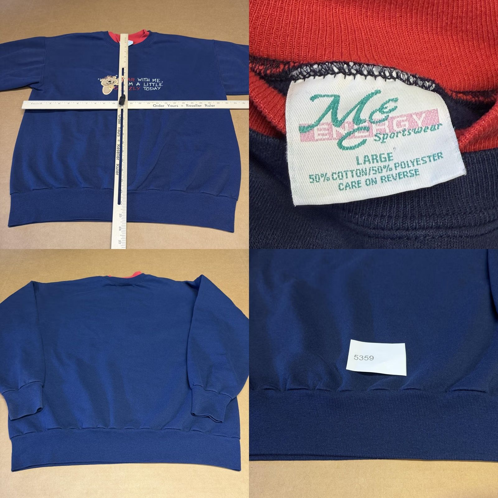 Vintage ME Energy Sportswear Sweatshirt Mens Large Blue Bear Grizzly Graphic Fleece Size US L / EU 52-54 / 3 - 8 Thumbnail