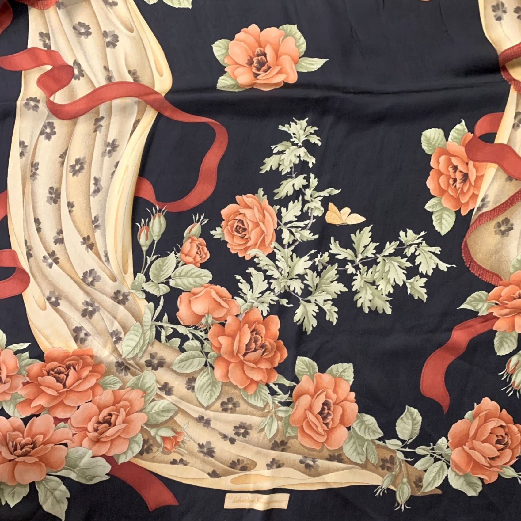 Salvatore Ferragamo SALVATORE FERRAGAMO Black Red Floral Silk Scarf Shawl Women Size ONE SIZE - 2 Thumbnail