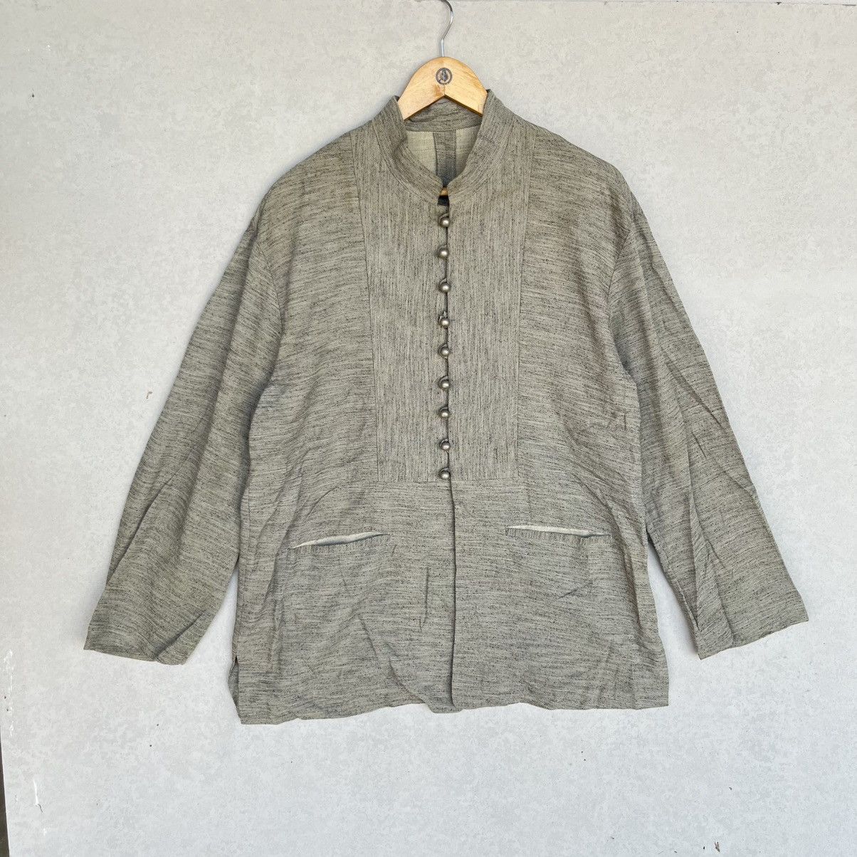 Other Vintage Bajra Grey Linen Jacket With Silver Buttons Size XL / US 12-14 / IT 48-50 - 1 Thumbnail