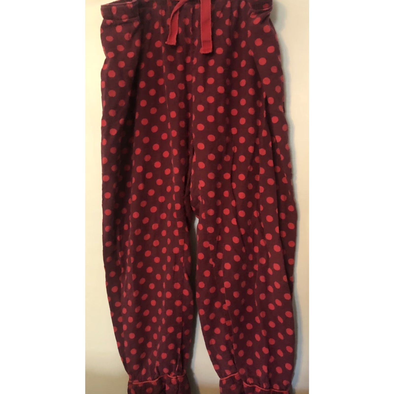 Lands' End Lands' End Womens Pajama Pants Regular Size L 14-16 Red Polka Dot Cotton Elastic Waist Lounge Pajama Pants Size 36" / US 14 / IT 50 - 2 Thumbnail