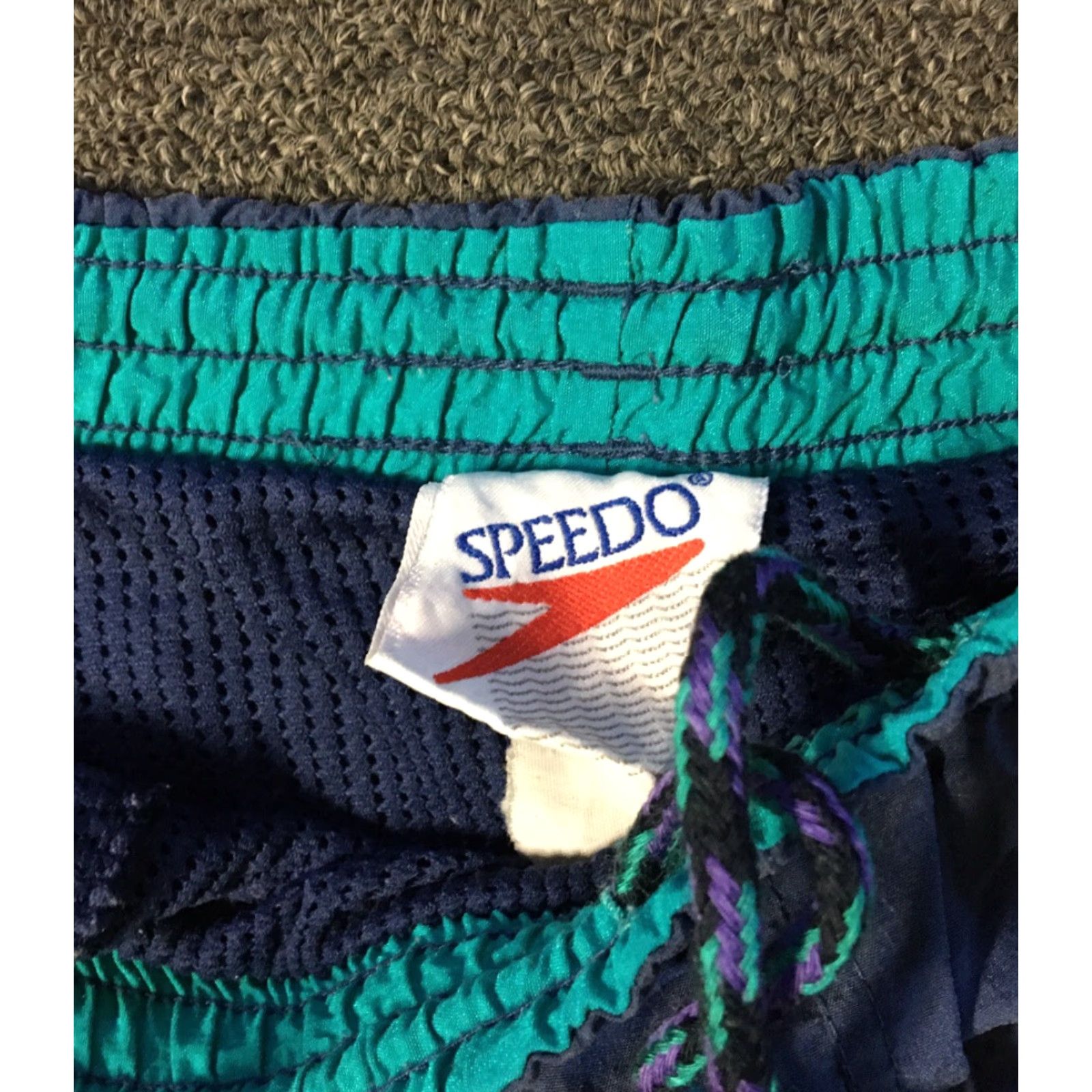 Speedo VINTAGE Speedo Swim Trunks M Navy Blue 90s 80s Ocean Surf Beach Trunks Mens Regular Lined Pattern Striped USA Ocean Pacific Retro Board Style Size US 31 - 4 Thumbnail