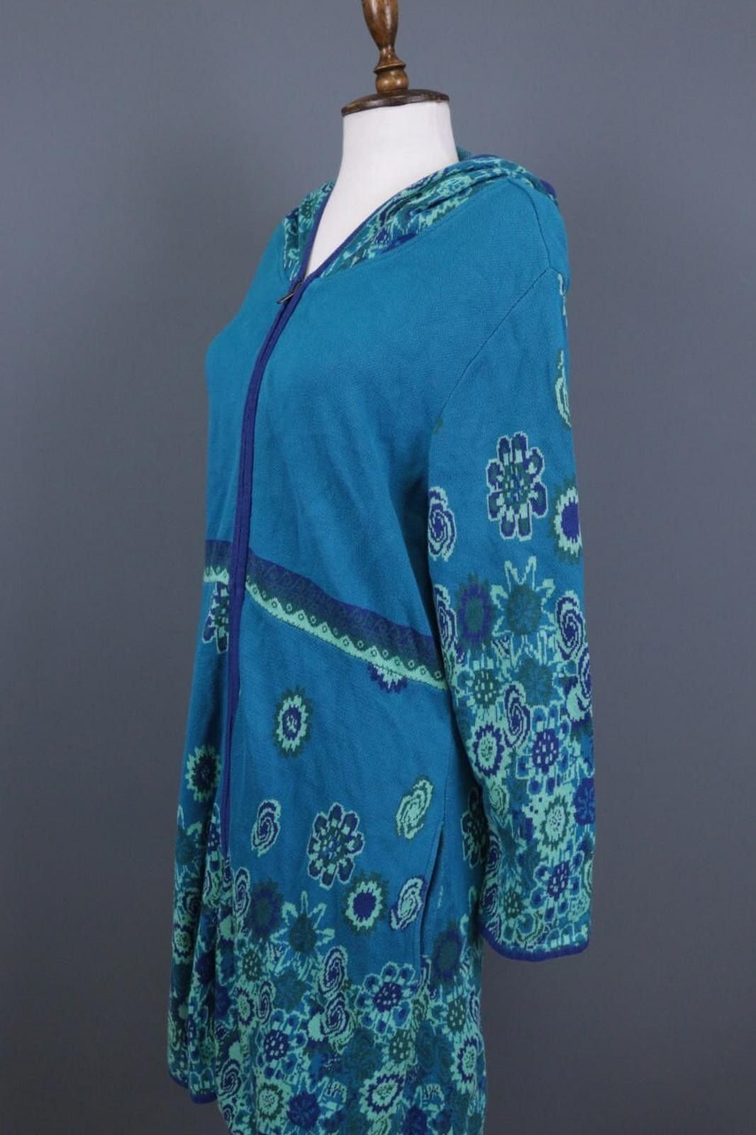 Designer Deerberg Blue Full Zip Floral Lagenlook Coat Jacket Size L Size L / US 10 / IT 46 - 9 Thumbnail