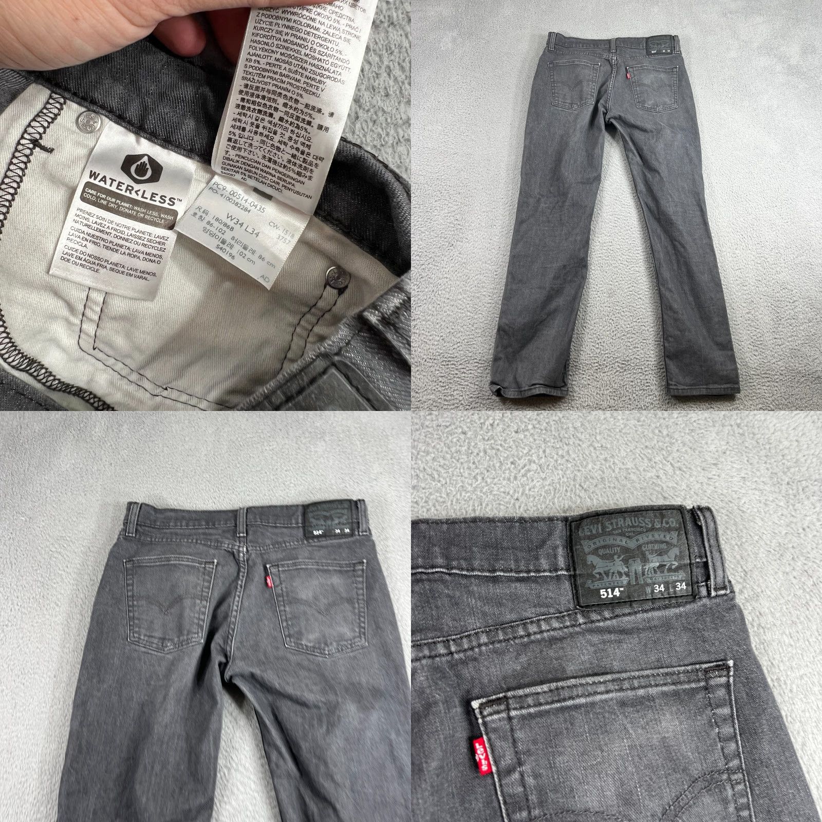 Levi's Levi's 514 Jeans Mens 34x34 Black Straight Leg 5-Pocket Denim Regular Waist Zip Inseam 34 Pockets Logo Size US 34 / EU 50 - 8 Thumbnail