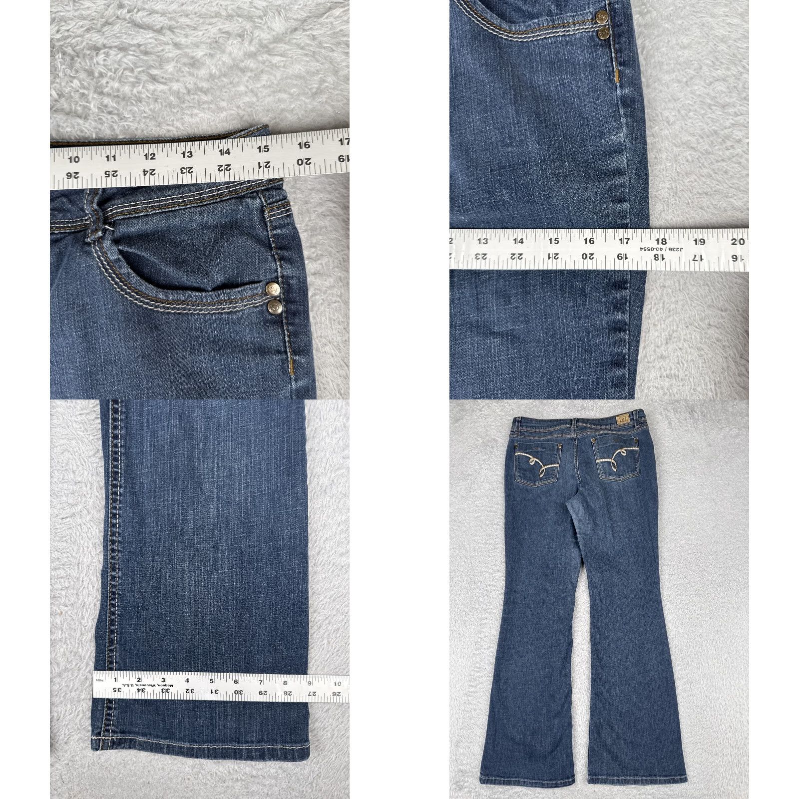 L.E.I. VINTAGE LEI Sophia Hiphugger Flare Jeans Womens 13 Blue Denim Mid Rise Bootcut 30x30 Size 34" / US 12 / IT 48 - 9 Thumbnail