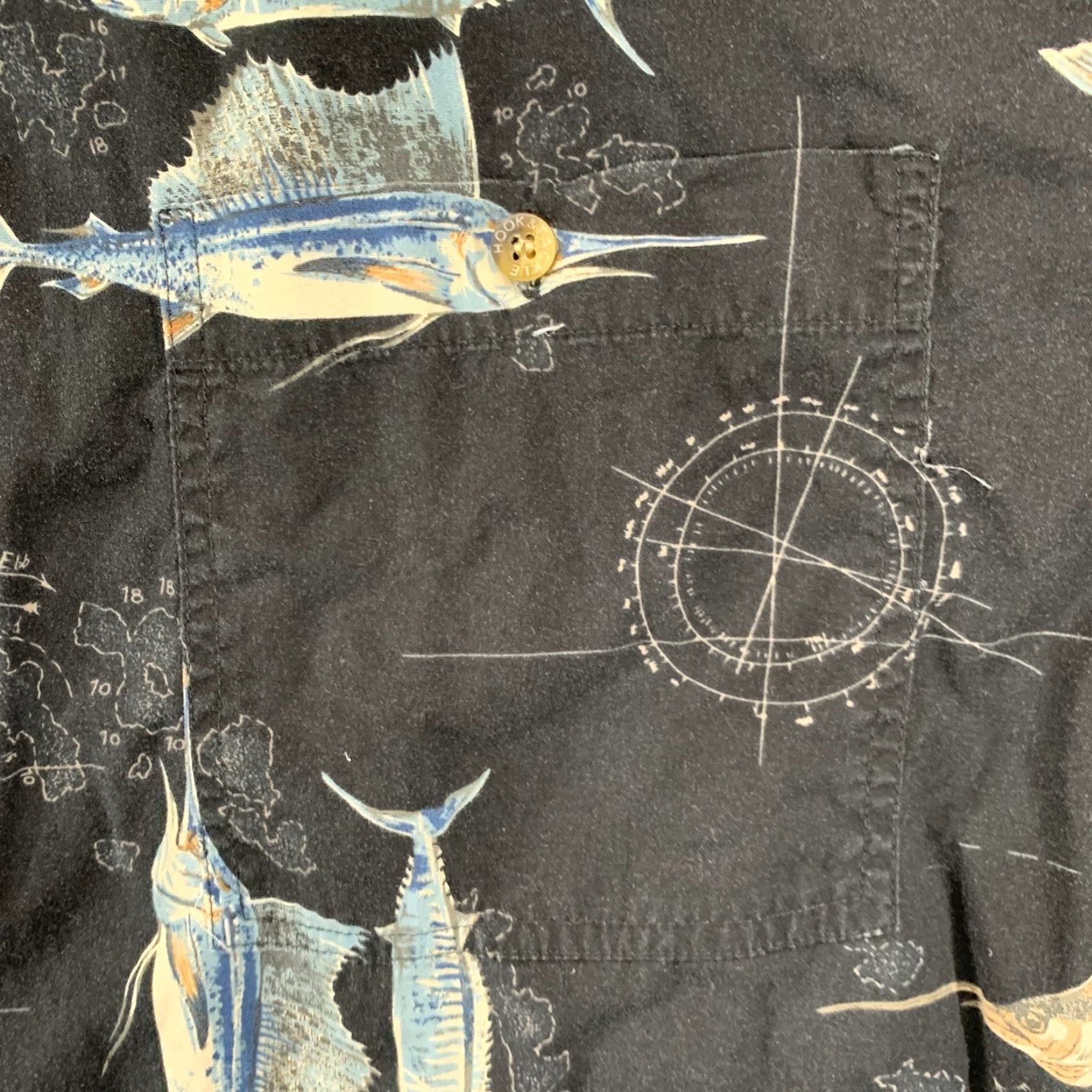 Vintage Hook & Tackle Hawaiian Shirt XL Cotton Black Deep Sea Fishing Fish 90s Mens Size US XL / EU 56 / 4 - 7 Thumbnail