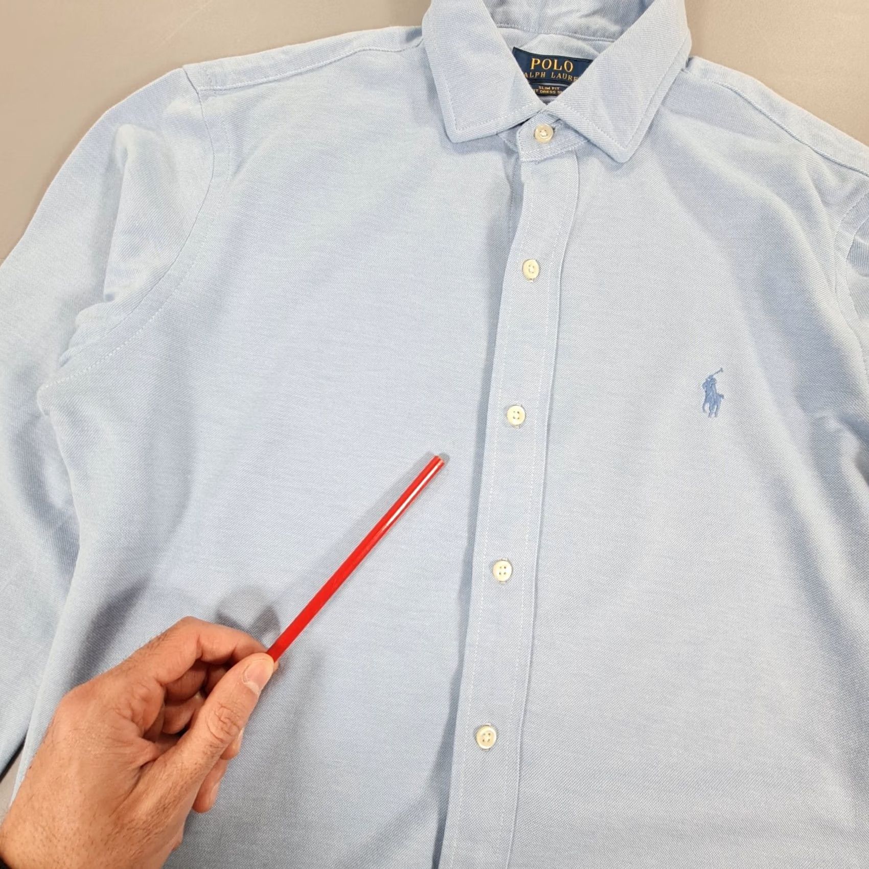 Polo Ralph Lauren Polo Ralph Lauren Mens Shirt Blue Medium Slim Fit Knit Dress Shirt Button Up Size 40R - 7 Thumbnail