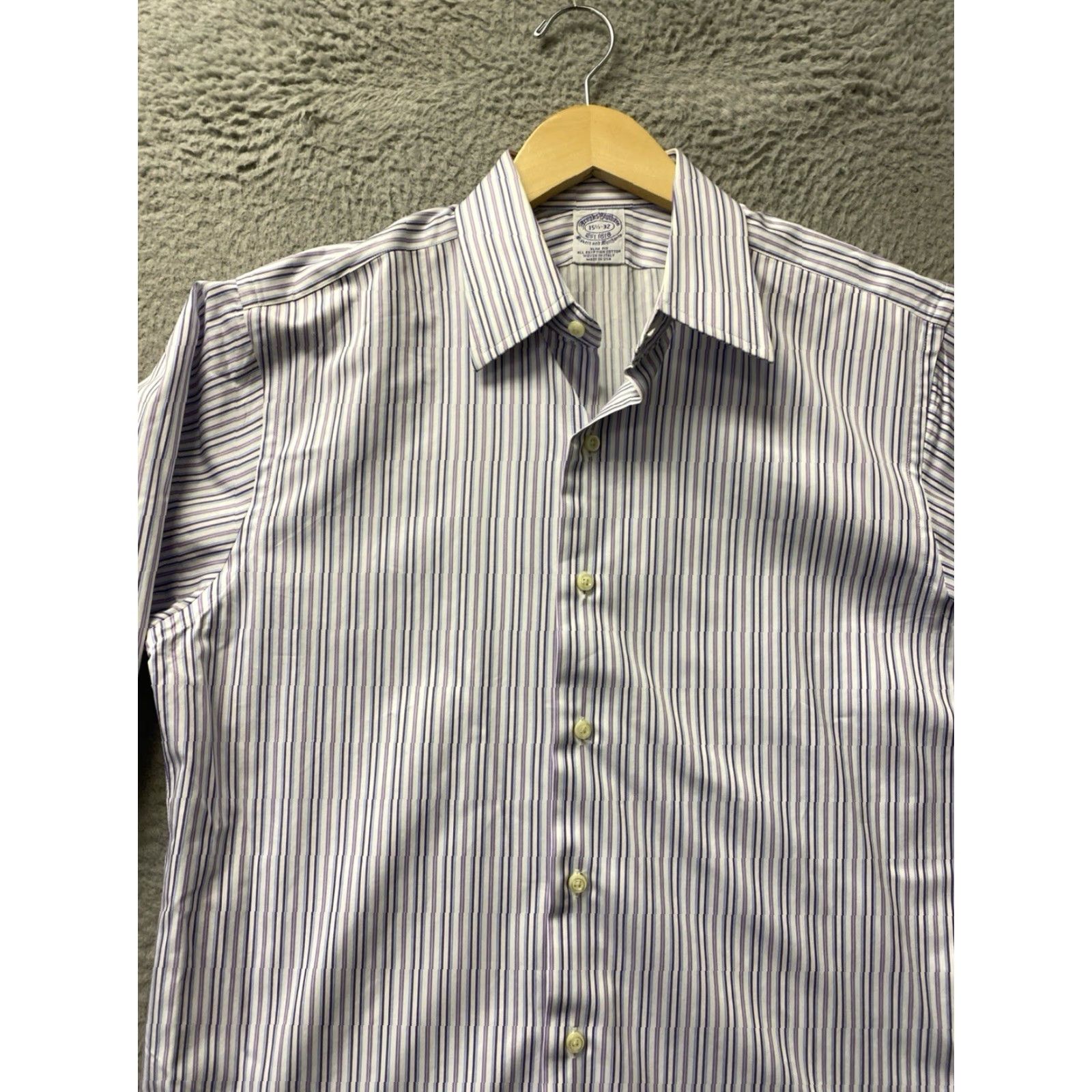 Brooks Brothers Brooks Brothers Button Shirt Mens 15.5 32 White Blue Stripes Long Sleeve Size US L / EU 52-54 / 3 - 3 Thumbnail