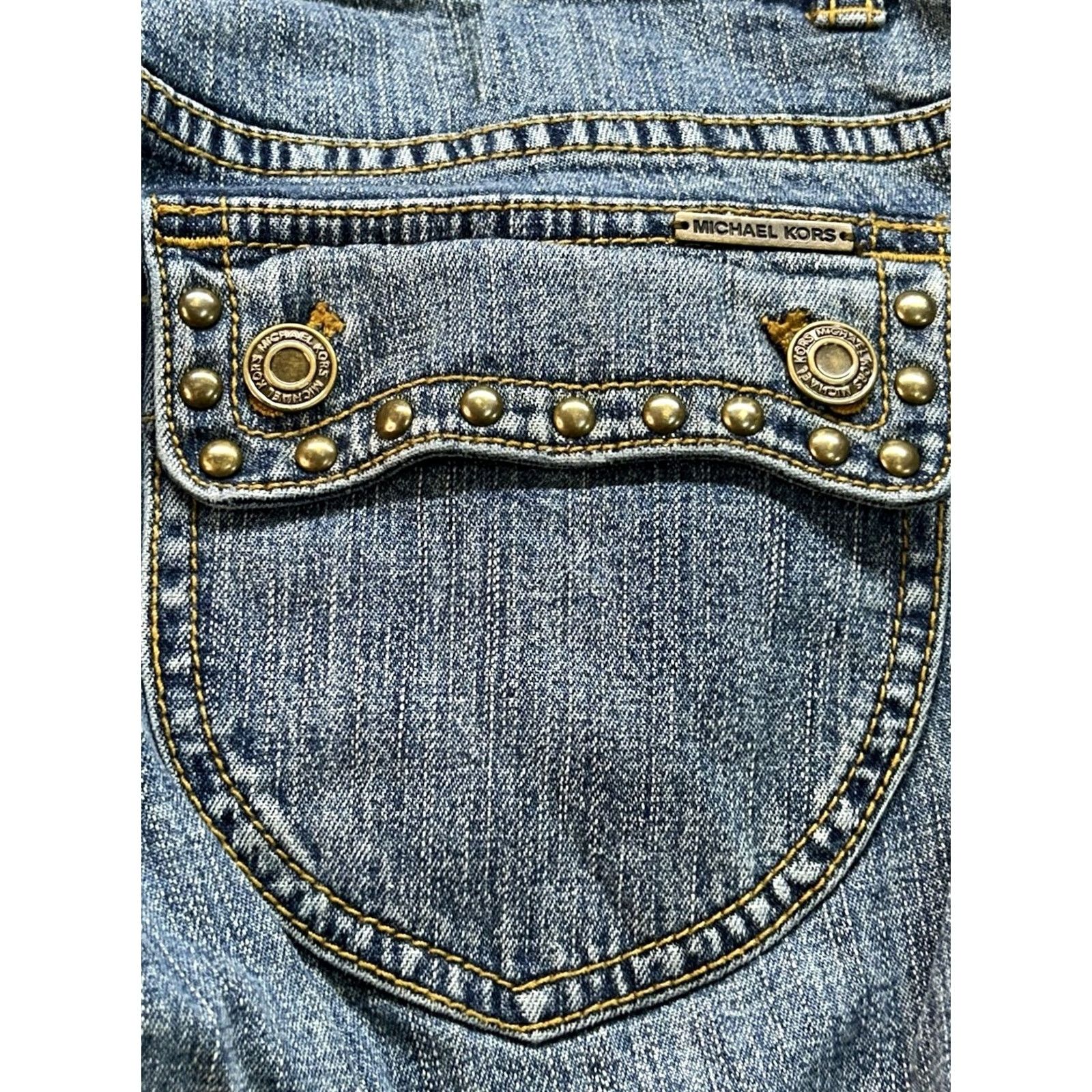 Michael Kors VINTAGE Michael Kors Jeans Women Sz 4 Blue Bootcut Western Biker Cowgirl Studded Boho 90s Hip Hop Punk Rock Motorcycle Jeans Womens Size 27" / US 4 / IT 40 - 6 Thumbnail