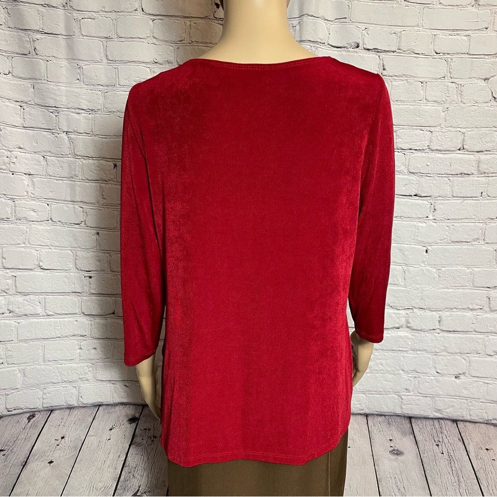 Chicos Chico's Travelers Red Liquid Knit Top Asymmetrical Hem Size Size M / US 6-8 / IT 42-44 - 4 Thumbnail