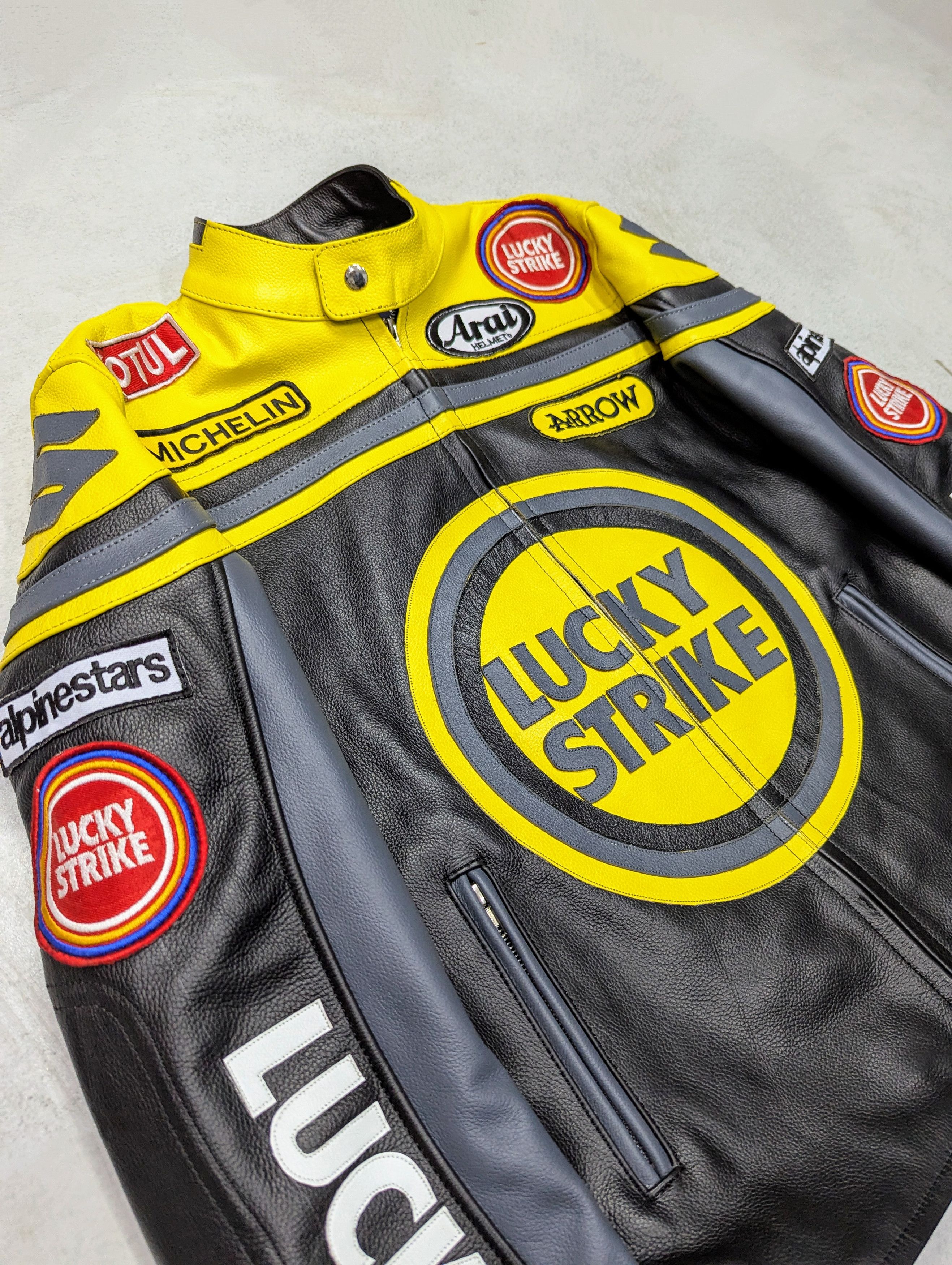 Vintage 🔥 LUCKY STRIKE 🔥 Leather Jacket 90s Vintage Racing Size M / US 6-8 / IT 42-44 - 7 Thumbnail