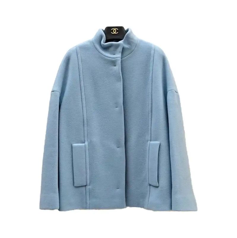 Max Mara MaxMara Light Blue Wool Short Coat 0089 Size M / US 6-8 / IT 42-44 - 1 Thumbnail