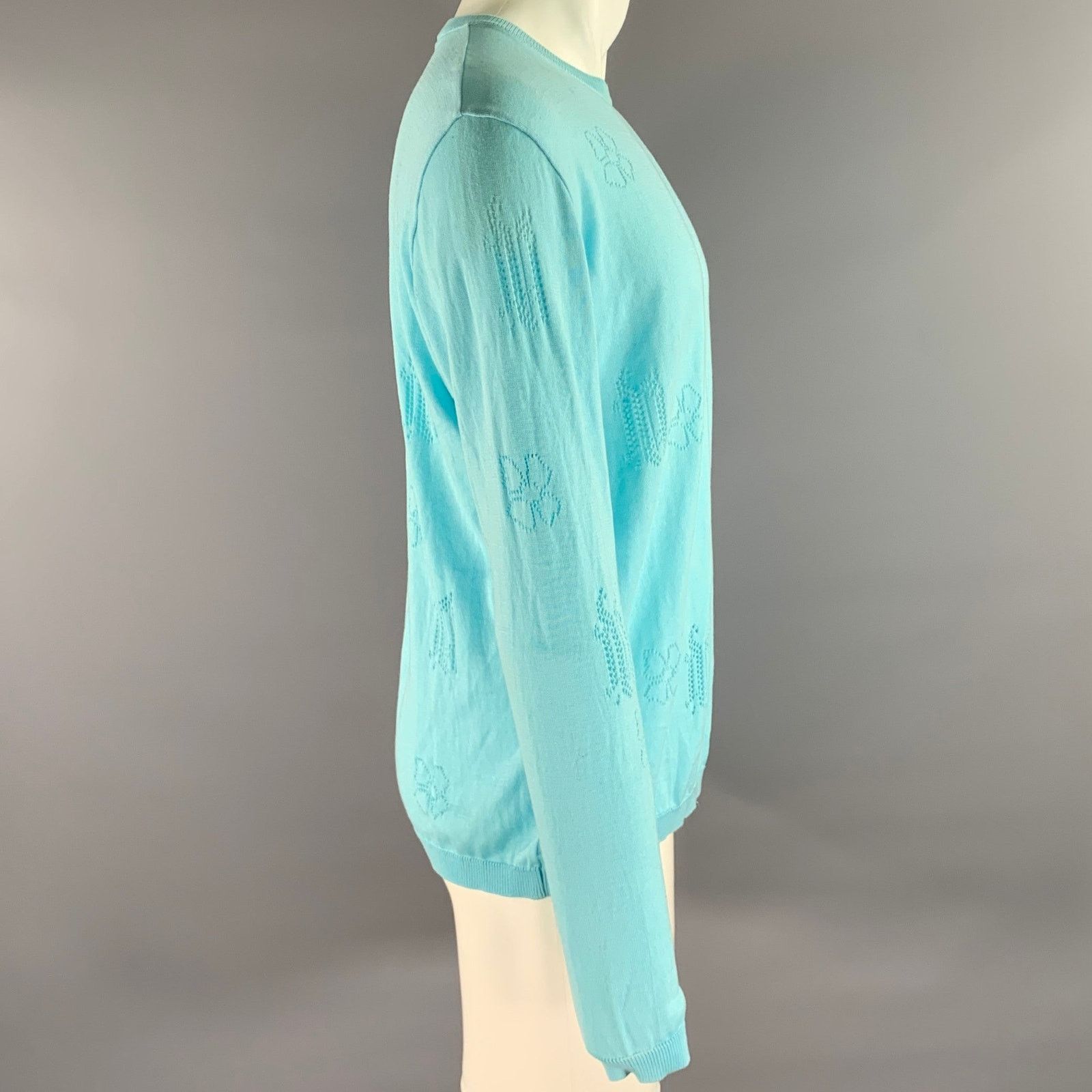 Versace GIANNI VERSACE Light Blue Knitted Cotton Crew-Neck Pullover Size US L / EU 52-54 / 3 - 3 Thumbnail