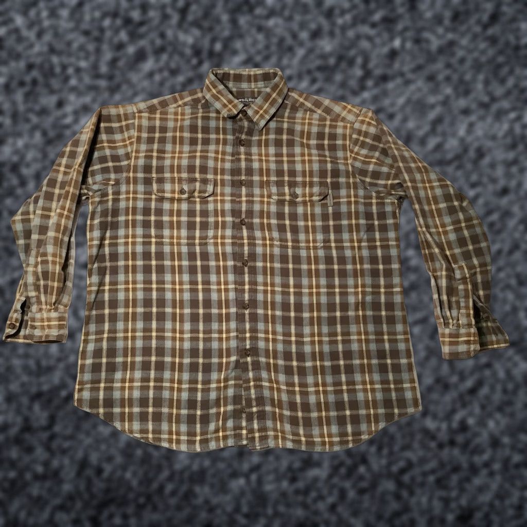 Vintage Woolrich Shirt Mens Large Brown Blue Plaid Flannel Button Down Long Sleeve Size US XL / EU 56 / 4 - 1 Thumbnail