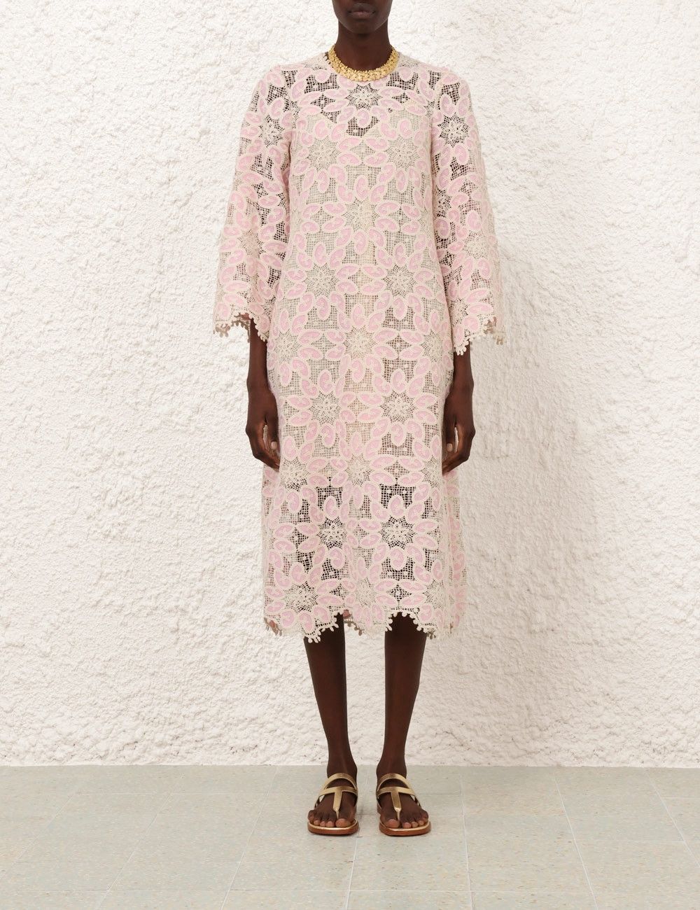 Zimmermann oc11z0525 Ottie Lace Midi Dress in Cream & Pink Size L / US 10 / IT 46 - 2 Thumbnail