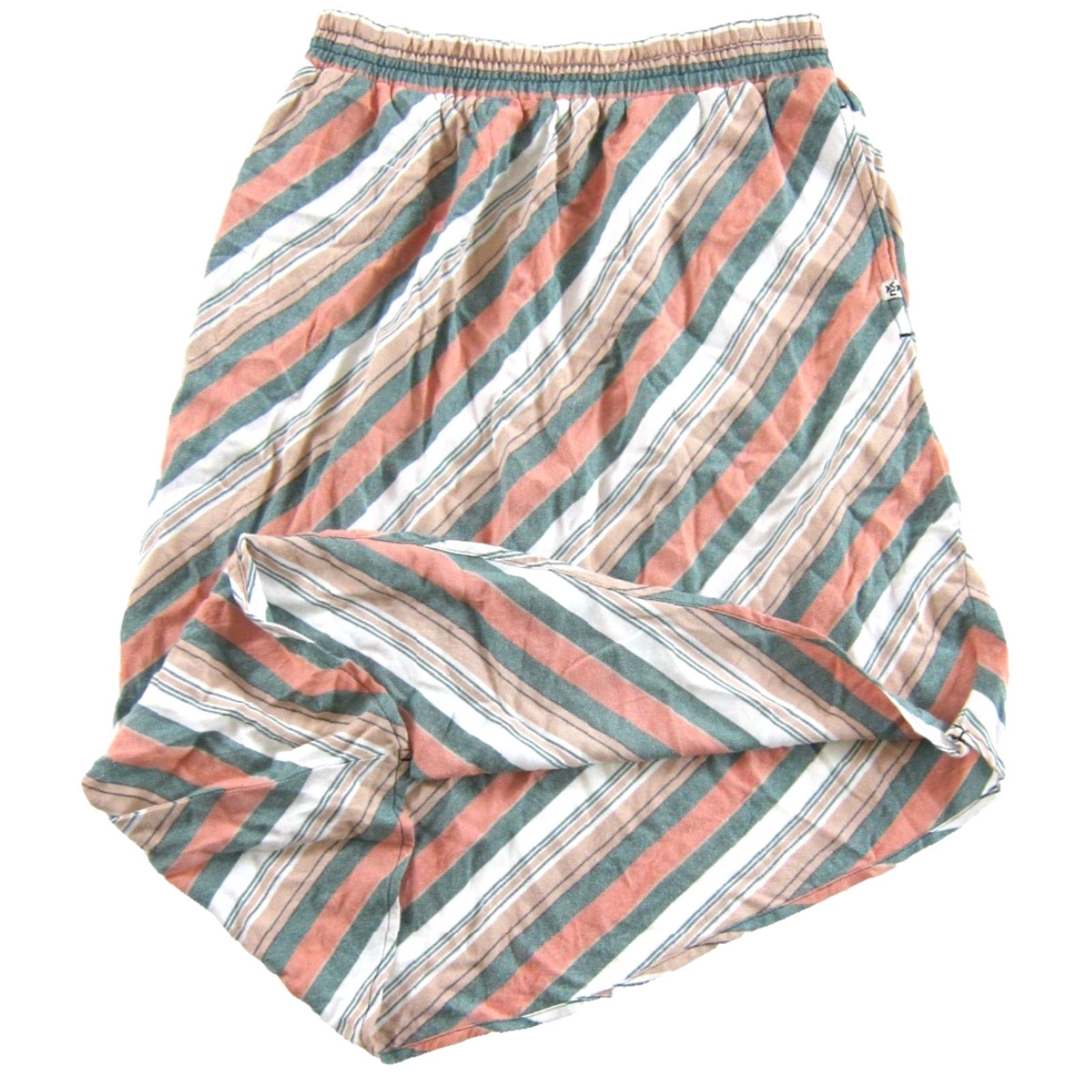 KAVU KAVU Skirt XS Elastic Waist Pocket Striped 100% Rayon Green Pink Beac h Maxi Knee Length Womens Size 26" / US 2 / IT 38 - 5 Thumbnail