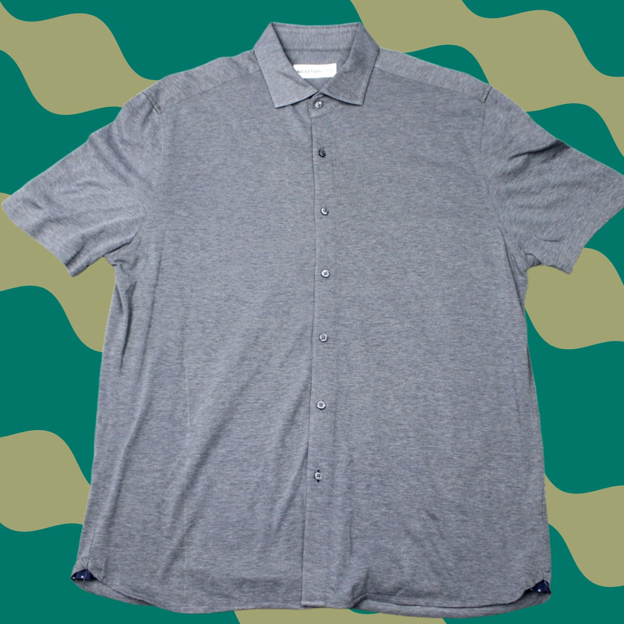 Vintage Nice Stuff Shirt Mens XL Gray 100% Cotton Short Sleeve Button Up Casual Preppy Size US XL / EU 56 / 4 - 1 Thumbnail