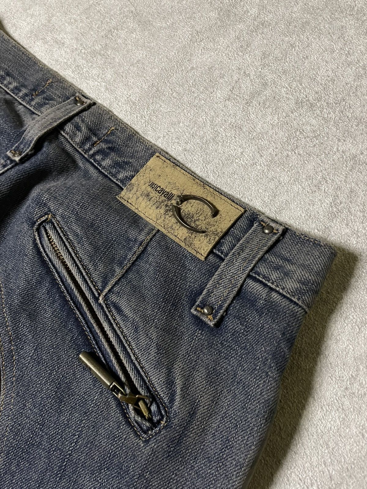 Roberto Cavalli AW2003 Cavalli Two Tone Hybrid Blue Leather Denim Jeans Size US 31 - 6 Thumbnail
