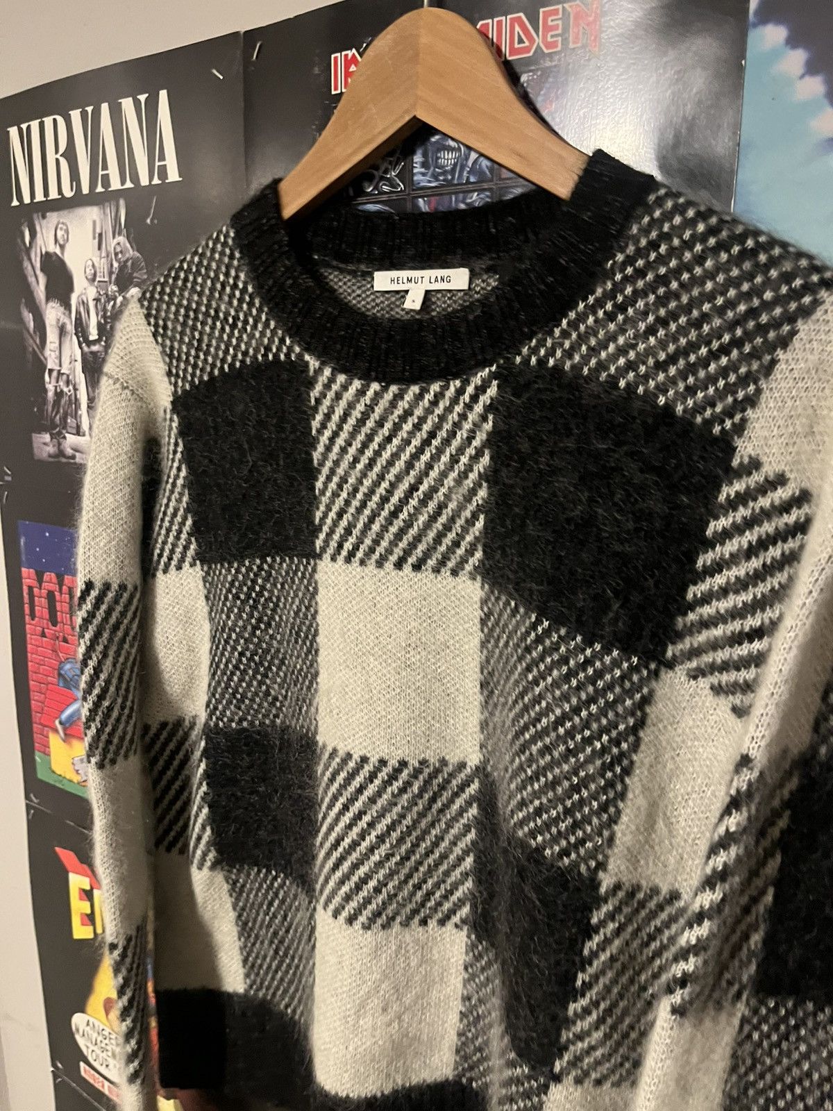 Helmut Lang Y2K 2000’s Helmut Lang Wool / mohair checkered Sweater Size S / US 4 / IT 40 - 2 Thumbnail