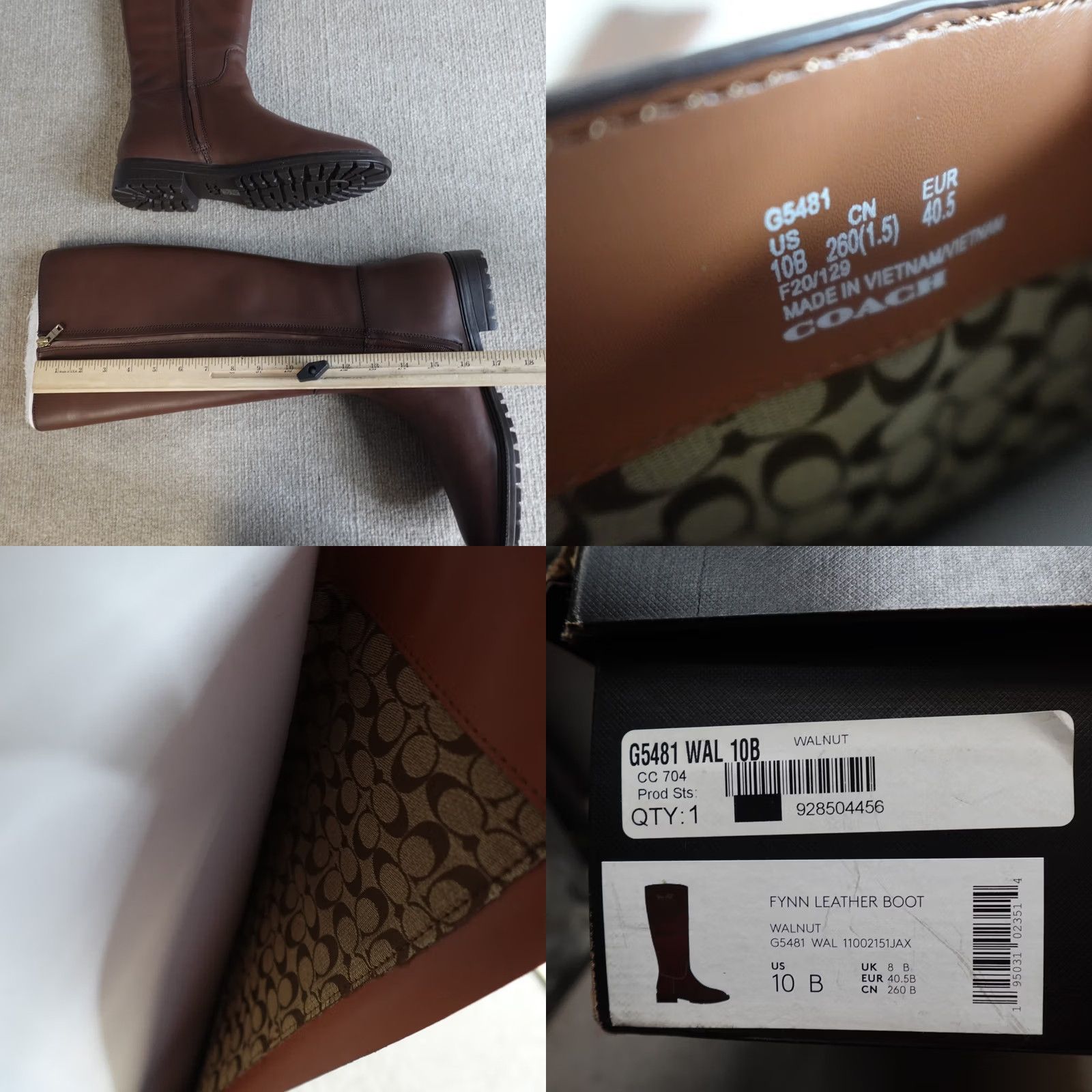 Coach VINTAGE Coach Boots Womens 10B Brown Side Zip Fynn NEW Womens Boots Riding Boot Leather Upper Leather Lining US 10 UK 8 Womens Mens Girls Size US 8 / IT 38 - 9 Thumbnail