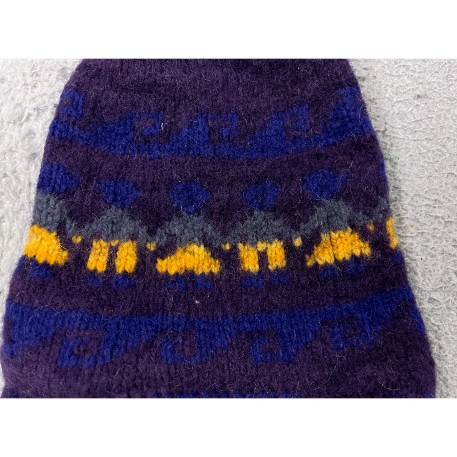 Vintage Bolivian Handknits Beanie Hat Adult One Size Purple Wool Ear Flap Waves Knit Ski Theme Logo Mens Size ONE SIZE - 2 Thumbnail