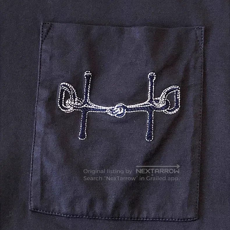 Hermes Hermes Dark blue single pocket embroidered T-shirt Size XXS / US 00 / IT 34 - 5 Thumbnail