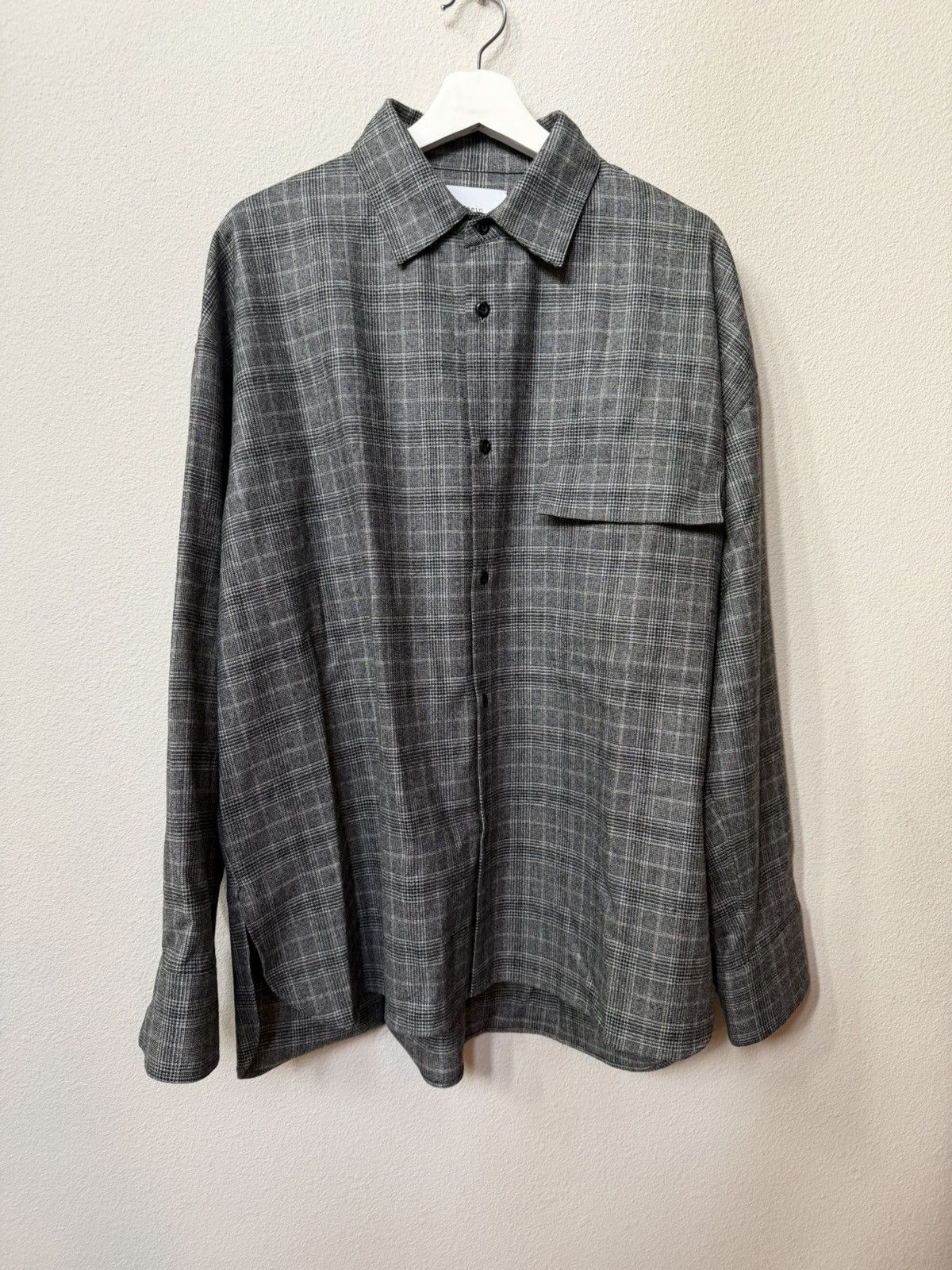 Glen check wool pat down shirt S (fits L-XL)