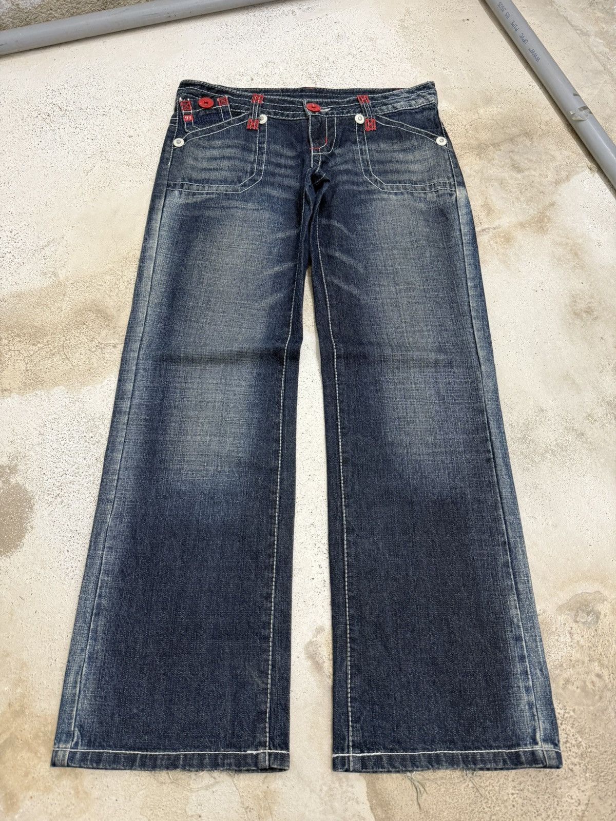 Japanese Brand Wide Leg Unisex Blue Moon Blue Whisker Printed Denim Pants Size US 29 - 1 Thumbnail