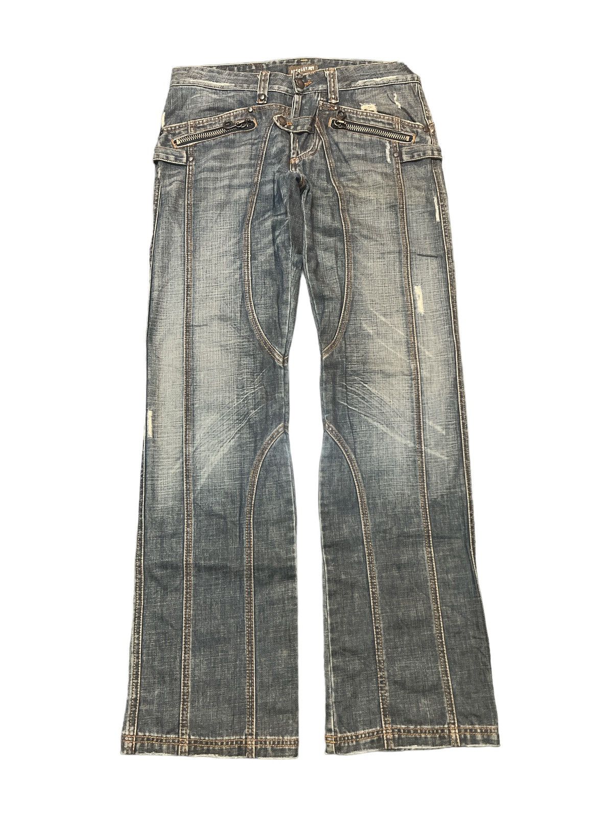 image of Avant Garde Sickabsolut Joy Patchwork Distressed Denim Pant in Blue, Men's (Size 32)