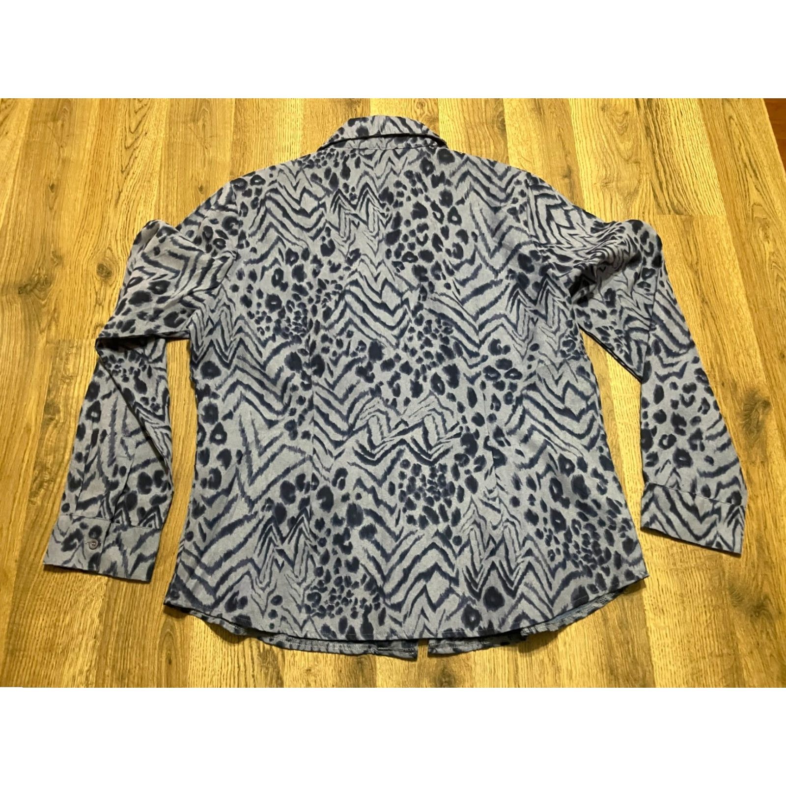 Harmony Harmony & Vine Shirt Women's Large Blue Black Full Zip Animal Print Casual Modern Bag? Wait. Size L / US 10 / IT 46 - 2 Thumbnail
