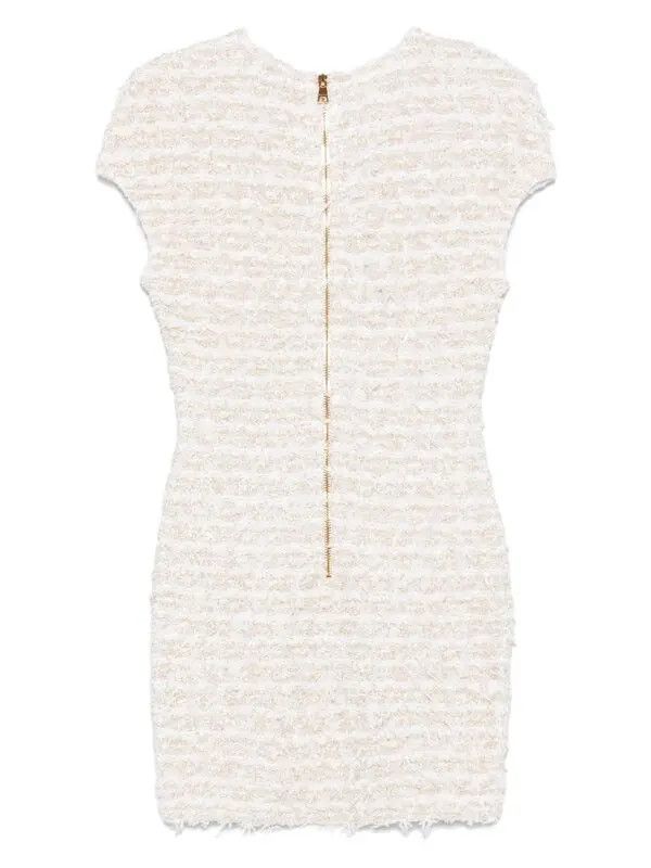 Balmain o1s1wg111225 Tweed Midi Dress in White Size M / US 6-8 / IT 42-44 - 2 Thumbnail