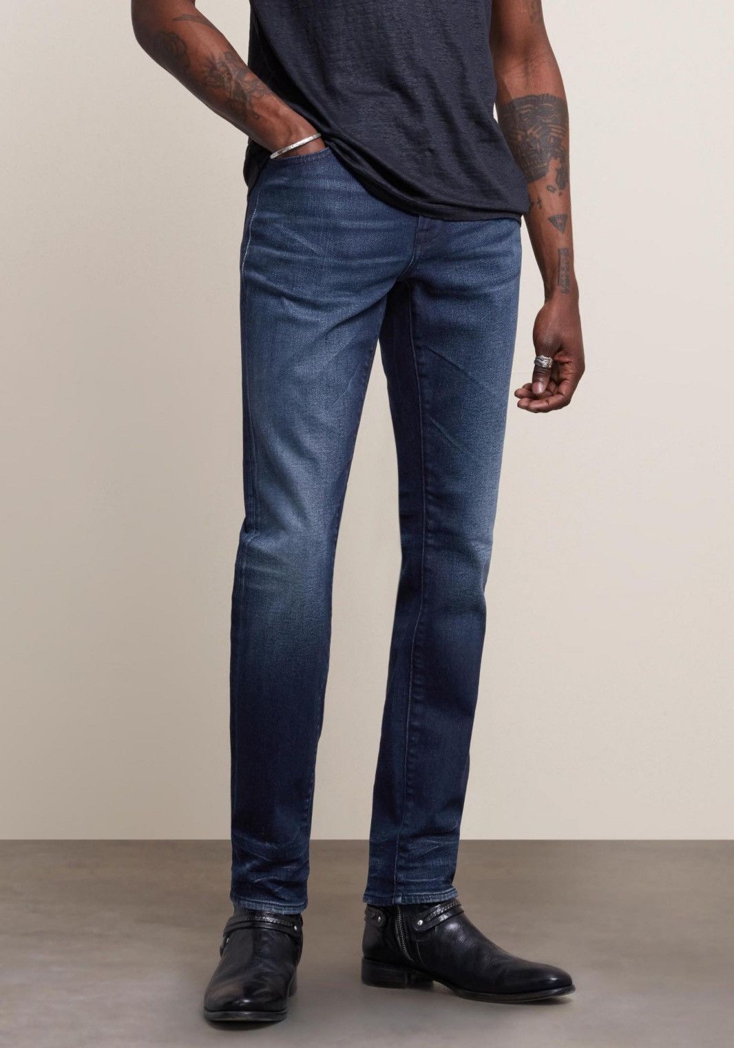 image of John Varvatos Bowery Slim Straight Fit Jean -Q Wash Atlantic in Atlantic Blue, Men's (Size 31)