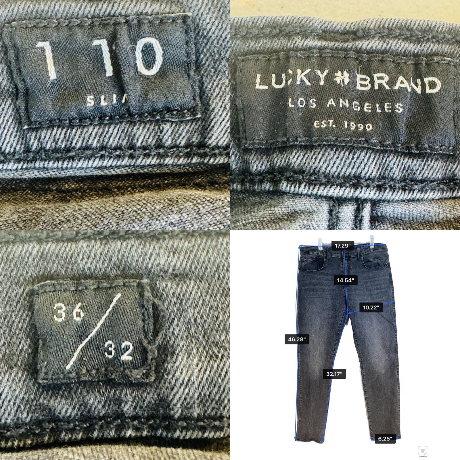Lucky Brand Lucky Brand Mens Jeans 36x32 Gray Charcoal Wash Slim Skinny Zip Fly Size US 36 / EU 52 - 9 Thumbnail