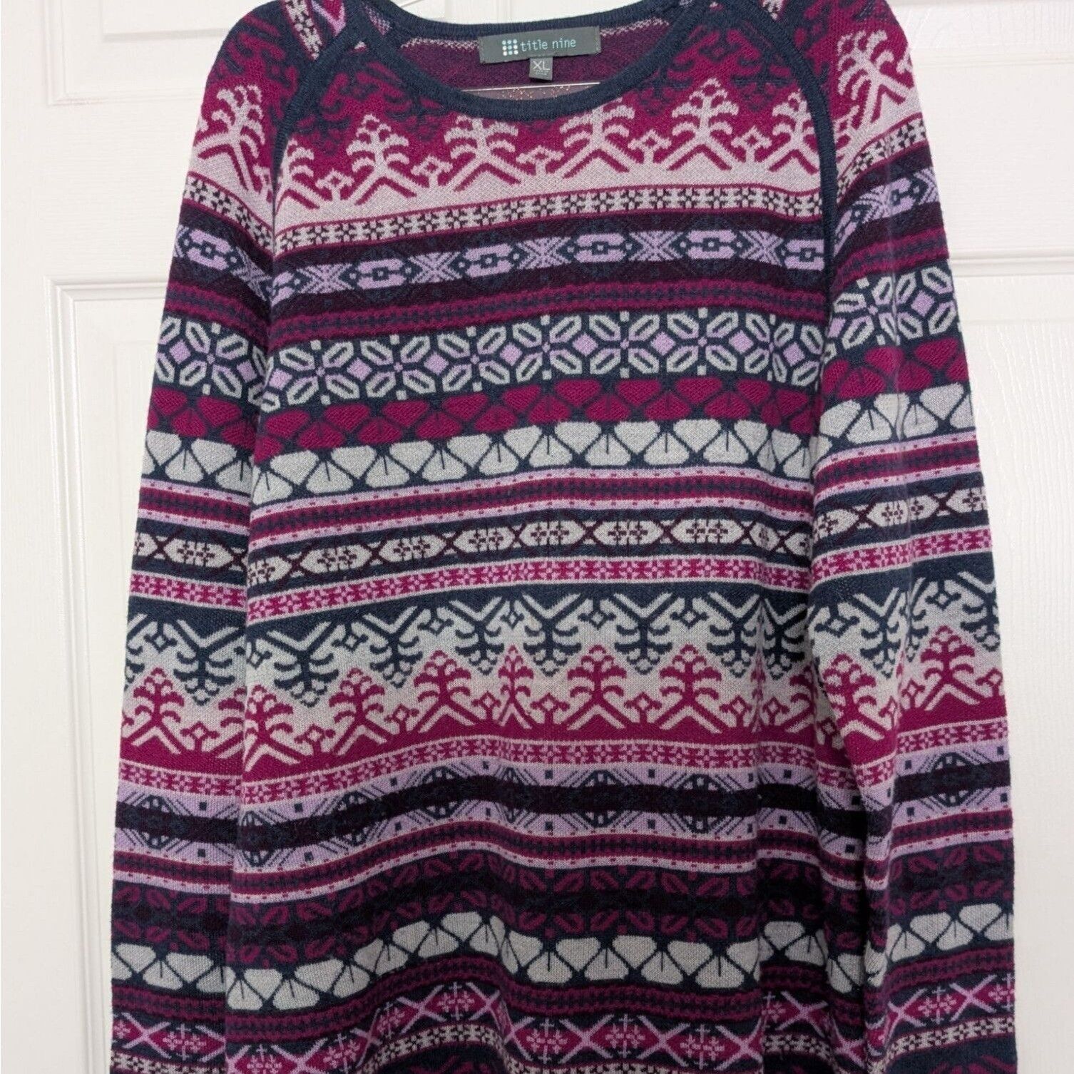 Designer Title Nine Fair Isle Sweater Womens Size XL Purple Knit Long Size XL / US 12-14 / IT 48-50 - 2 Thumbnail