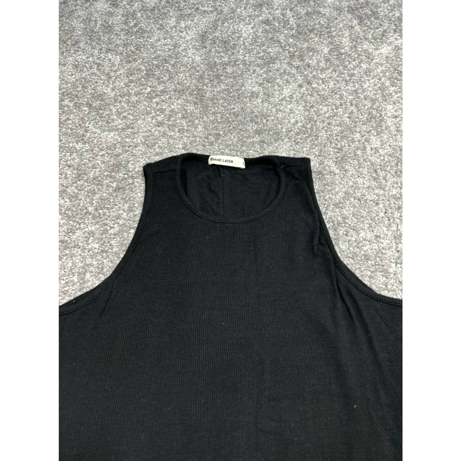 Marine Layer Marine Layer Maxi Dress Womens S Black Ribbed Texture Round Neck Sleeveless Slit Hem Knit Casual Long Slim Stretch Easy Care Shirts? Size S / US 4 / IT 40 - 3 Thumbnail