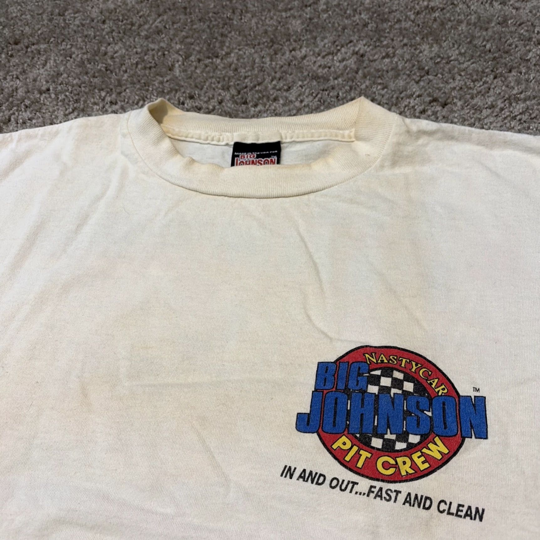Big John VINTAGE 1993 Big Johnson Pit Crew Racing Raunchy Funny Comic White T-Shirt XL Mens Size US XL / EU 56 / 4 - 7 Thumbnail