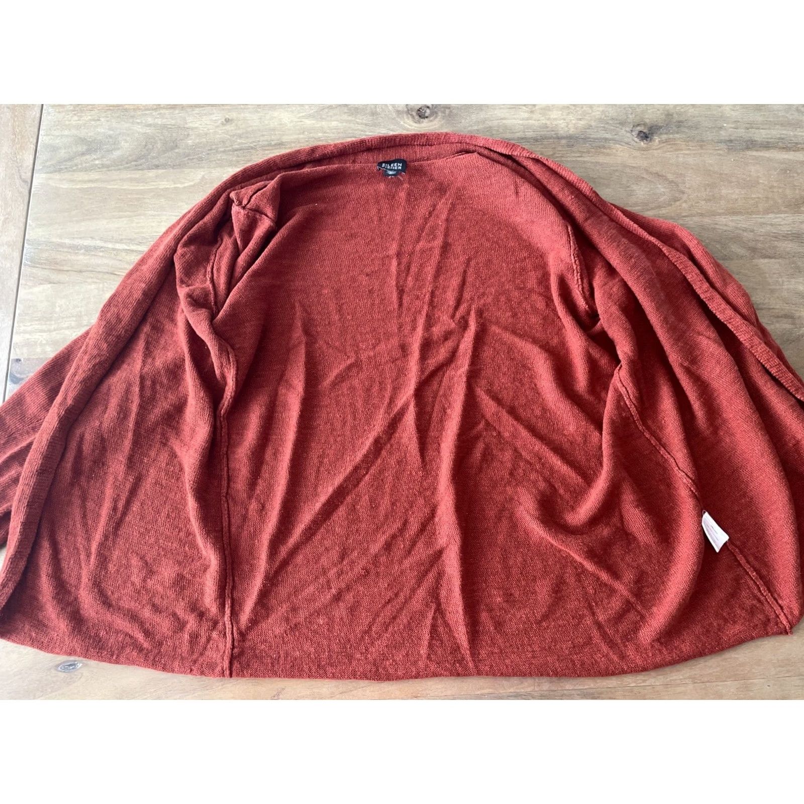 Eileen Fisher VINTAGE Eileen Fisher Blouse Cardigan Open Front Linen Knit Womens M Burnt Orange 100% Linen Open Front Collarless Casual Sleeve Regular Size M / US 6-8 / IT 42-44 - 5 Thumbnail