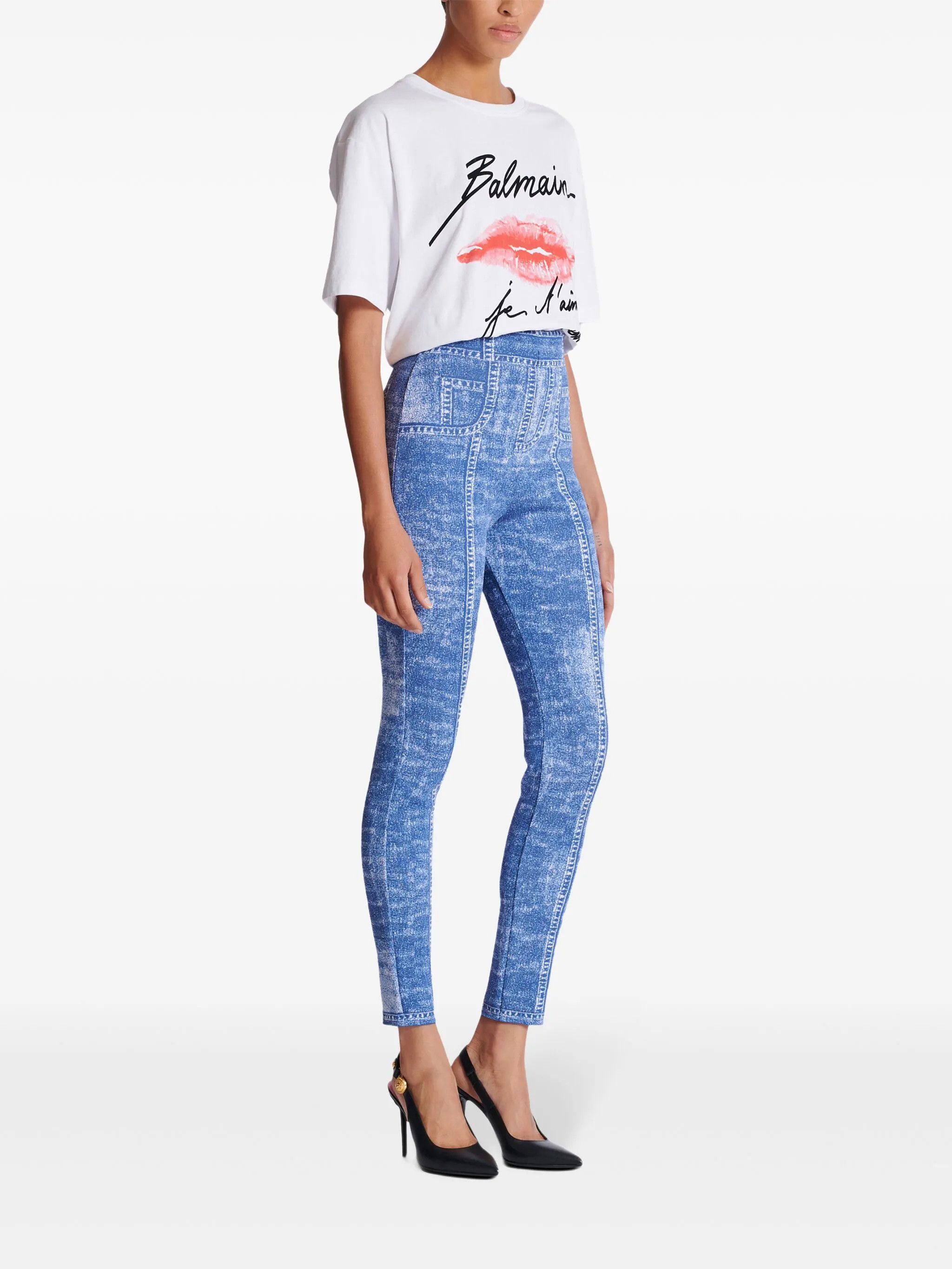 Balmain o1srvl11e1125 Jacquard Leggings in Blue Size 28" / US 6 / IT 42 - 3 Thumbnail