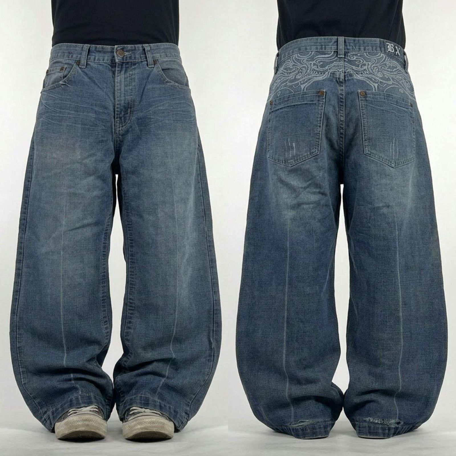 Vintage rare grunge archive y2k navy baggy wide leg jeans