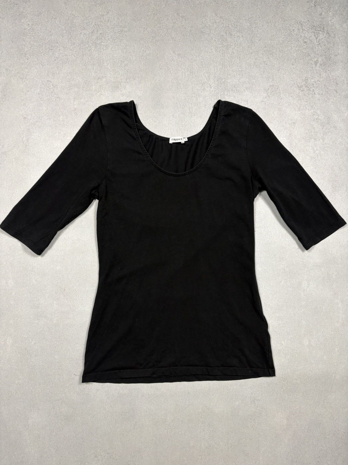 Filippa K Filippa K Black Scoop Neck 3/4 Sleeve Minimalist Top S Size S / US 4 / IT 40 - 1 Thumbnail