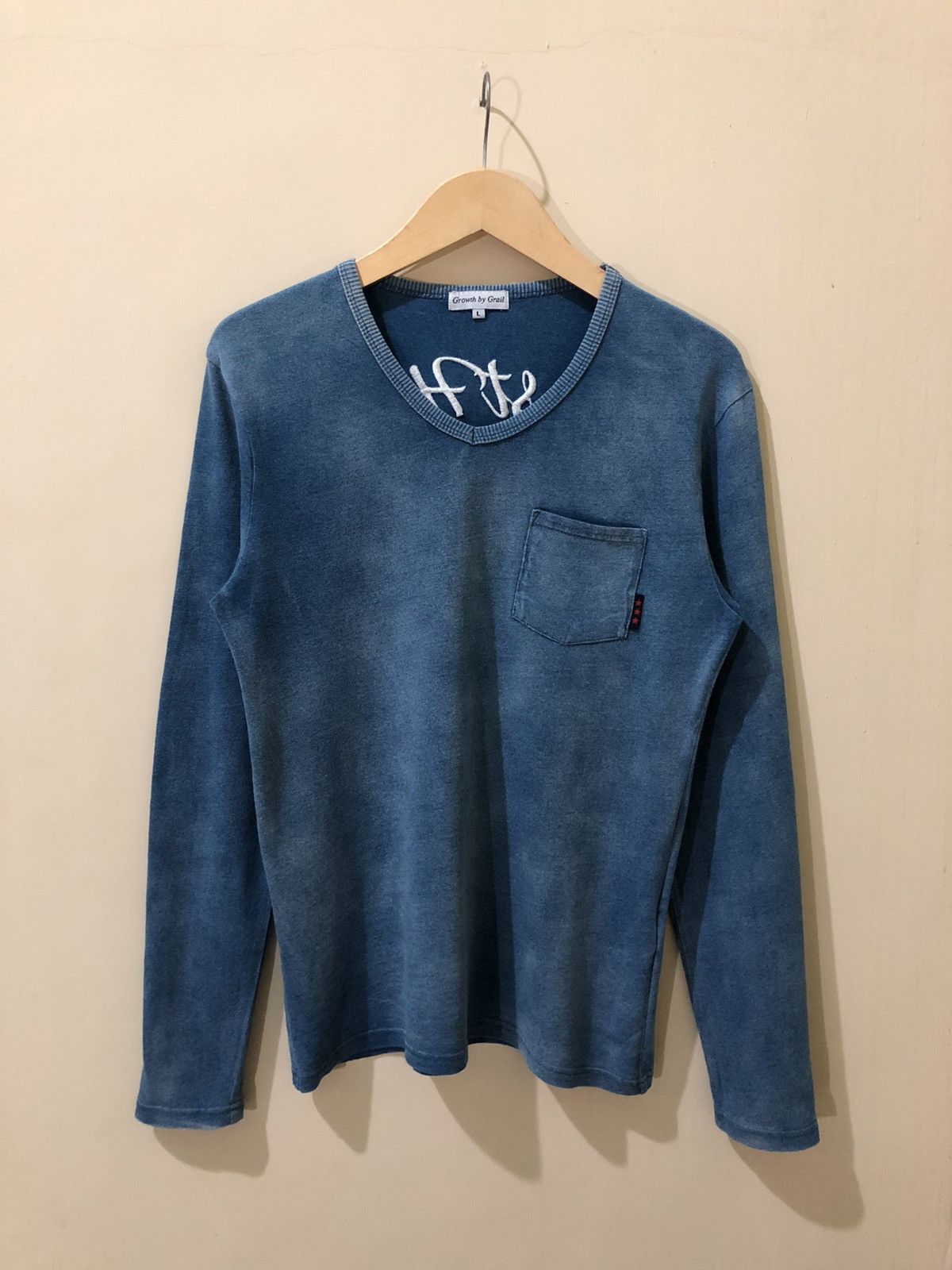 Japanese Brand Growth by Grail 3 Star Pocket Tee Denim Faded Details Style Size L / US 10 / IT 46 - 1 Thumbnail
