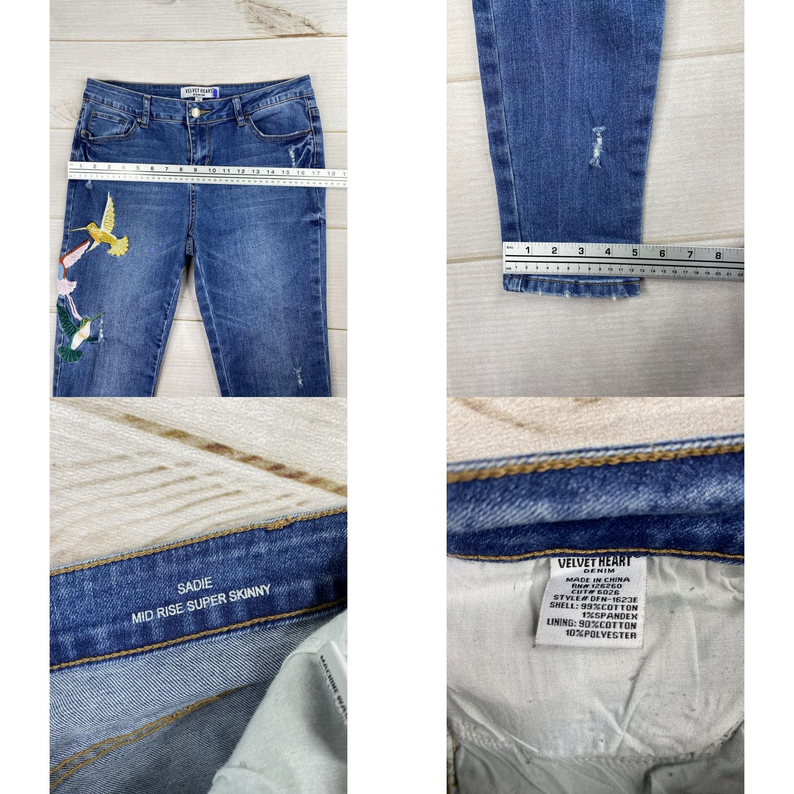 Velvet Velvet Heart Jeans Womens 28 Sadie Mid Rise Super Skinny Embroidered Butterfly Size 28" / US 6 / IT 42 - 8 Thumbnail