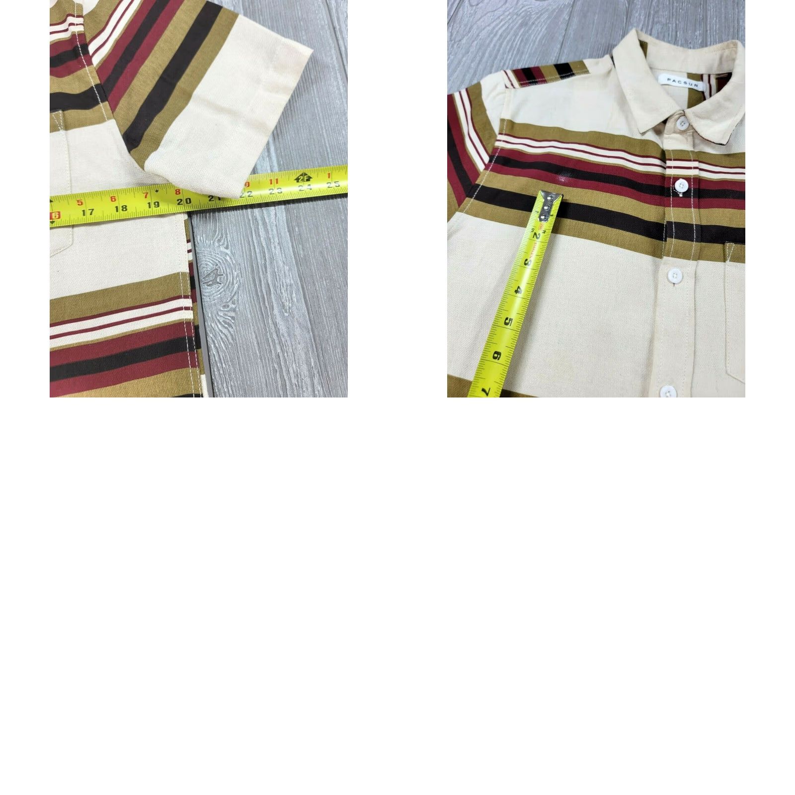 Pacsun Pacsun Mens Button Up Short Sleeve Striped Shirt Small Beige Red Regular Cotton Shirt Mens Size US S / EU 44-46 / 1 - 8 Thumbnail