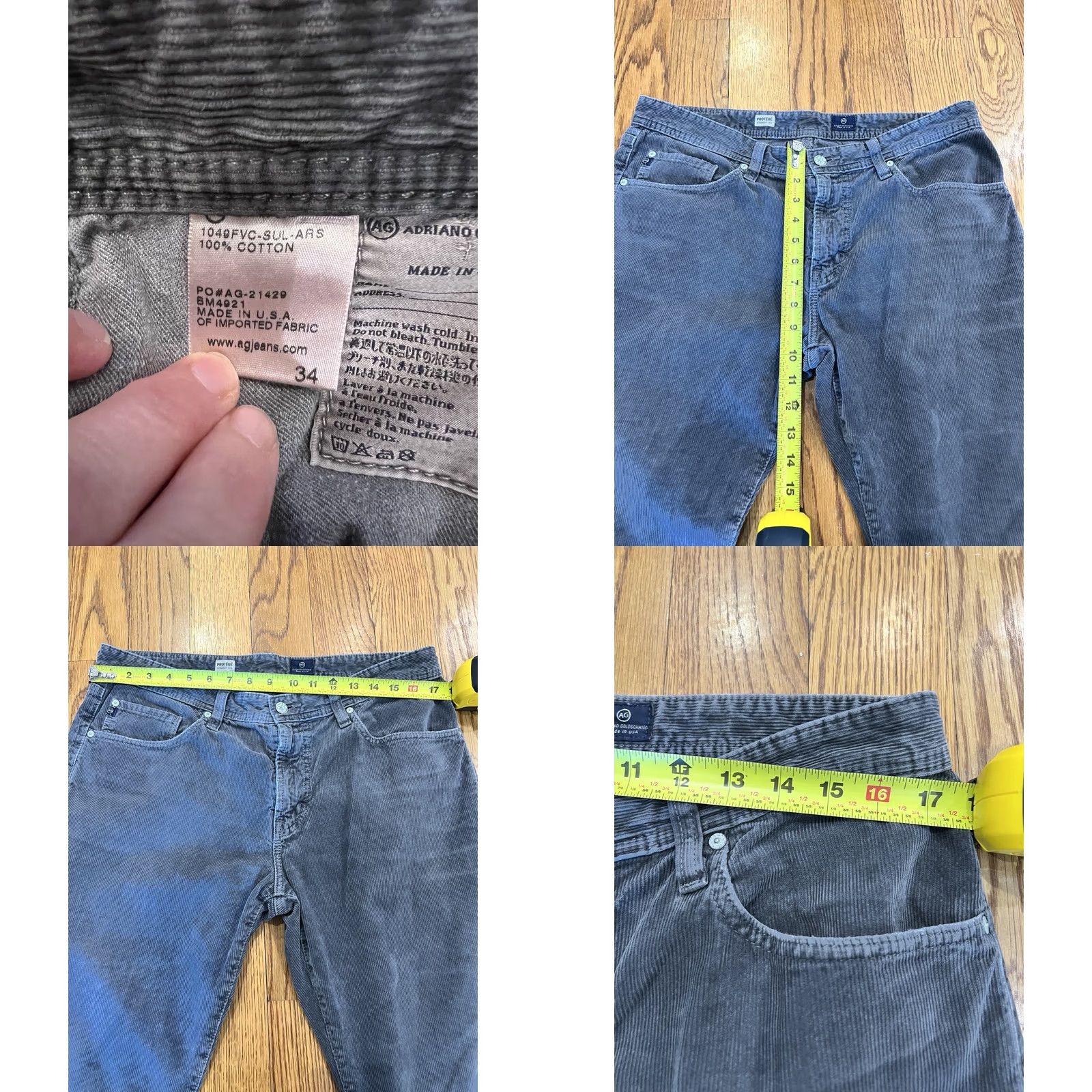 Vintage AG Adriano Goldschmied The Protege Corduroy Pants Men 34x33 Straight Leg Gray 5-Pocket USA Chino Size US 34 / EU 50 - 9 Thumbnail