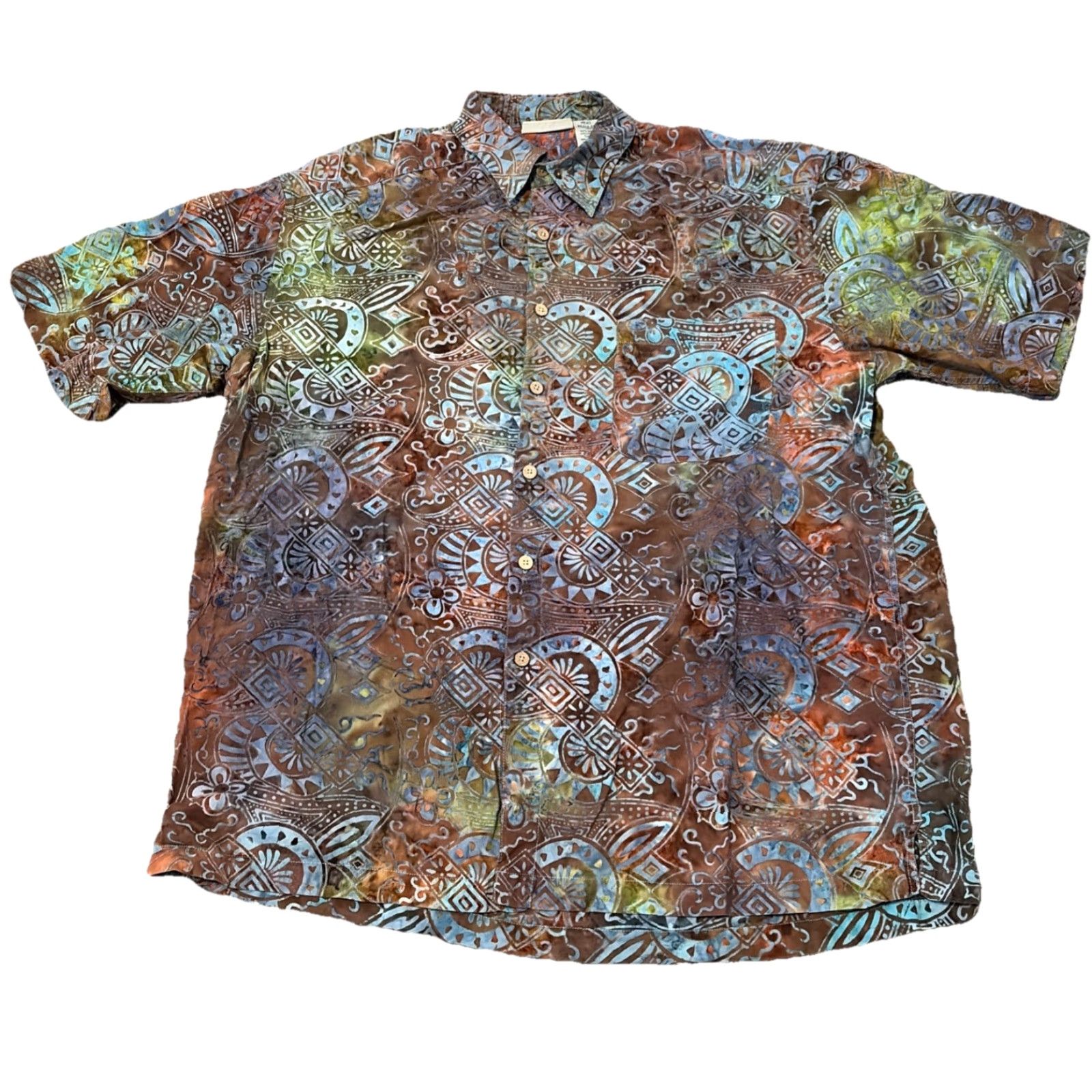 Vintage VINTAGE TravelSmith Button Up Hawaiian Shirt Large Blue Brown Tribal Print Mens Short Sleeve Size US L / EU 52-54 / 3 - 2 Thumbnail