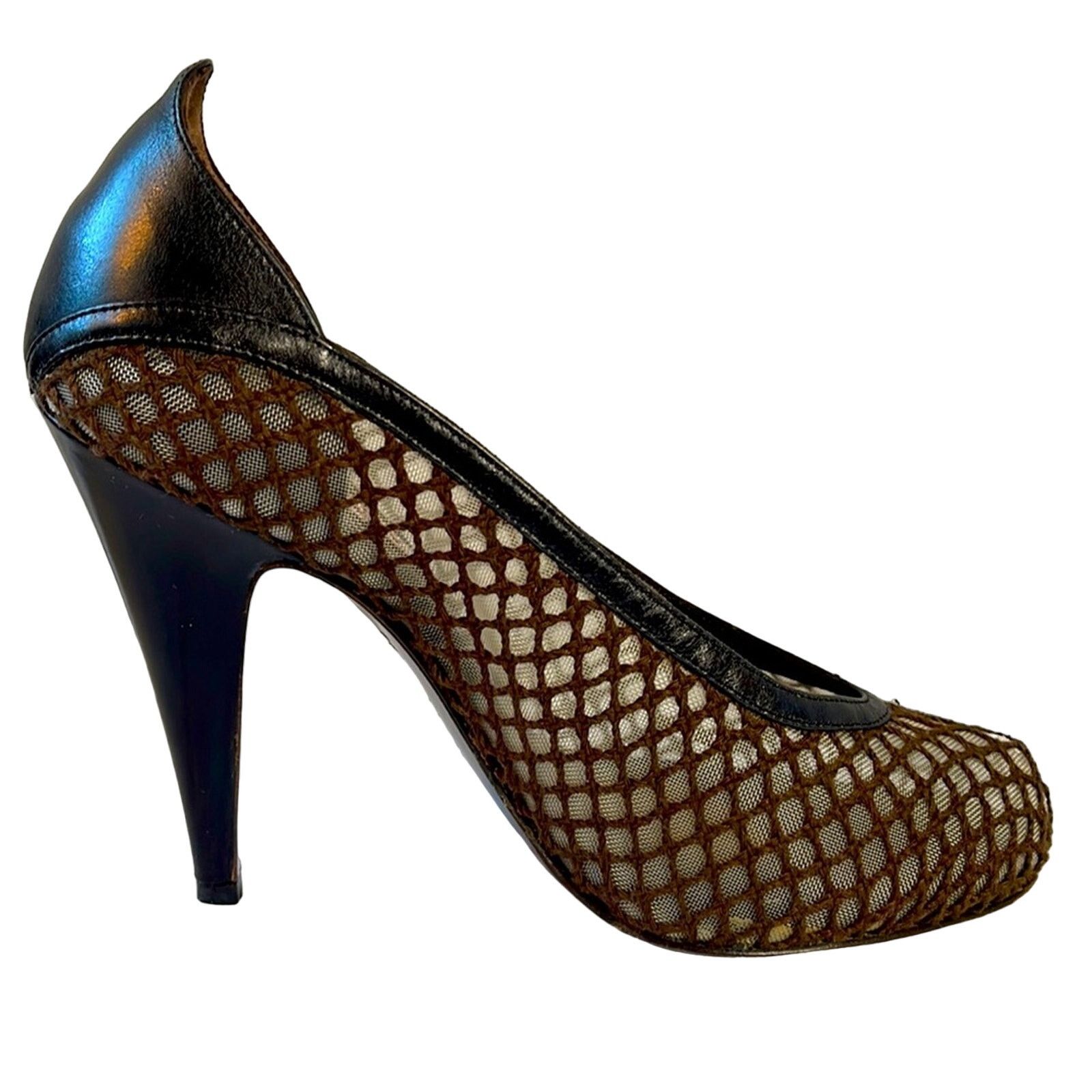 Other Guillaume Hinfray Espresso Brown Fishnet Heels Size 6.5/37 Size US 6.5 / IT 36.5 - 3 Thumbnail