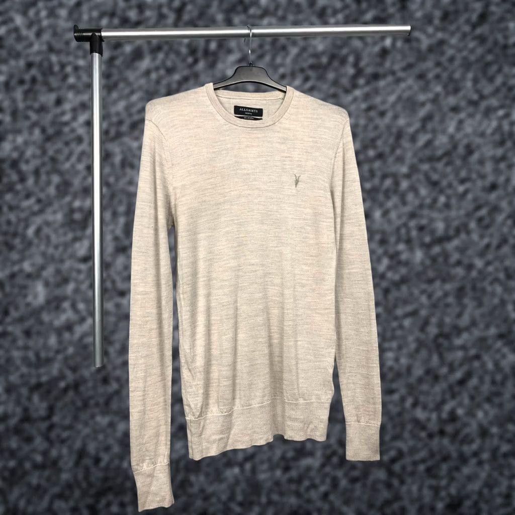 Allsaints AllSaints Mens Mode Merino Wool Knit Sweater M Beige Crew Neck Pullover Wool Lightweighst All Seasons Mens Size US M / EU 48-50 / 2 - 1 Thumbnail