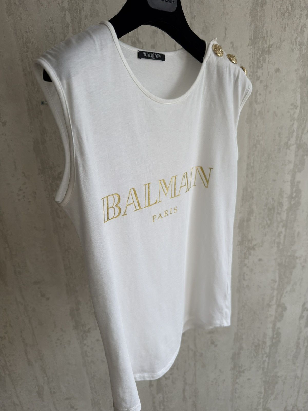 Balmain Balmain White Gold Logo Lion Shoulder Button Sleeveless tee Size S / US 4 / IT 40 - 4 Thumbnail