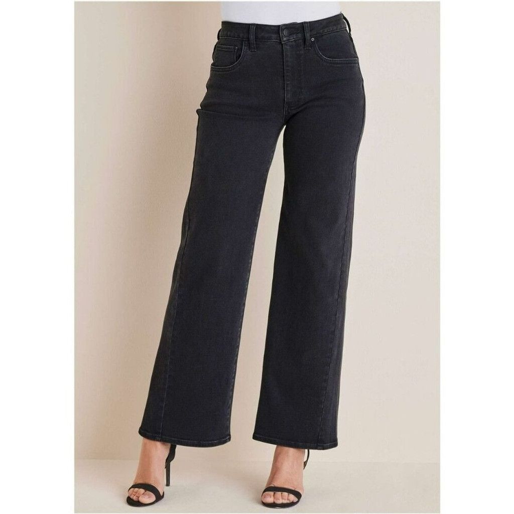 Venus Venus Wide Leg Jeans Black High Rise Petite 6P NWT Size 28" / US 6 / IT 42 - 1 Thumbnail